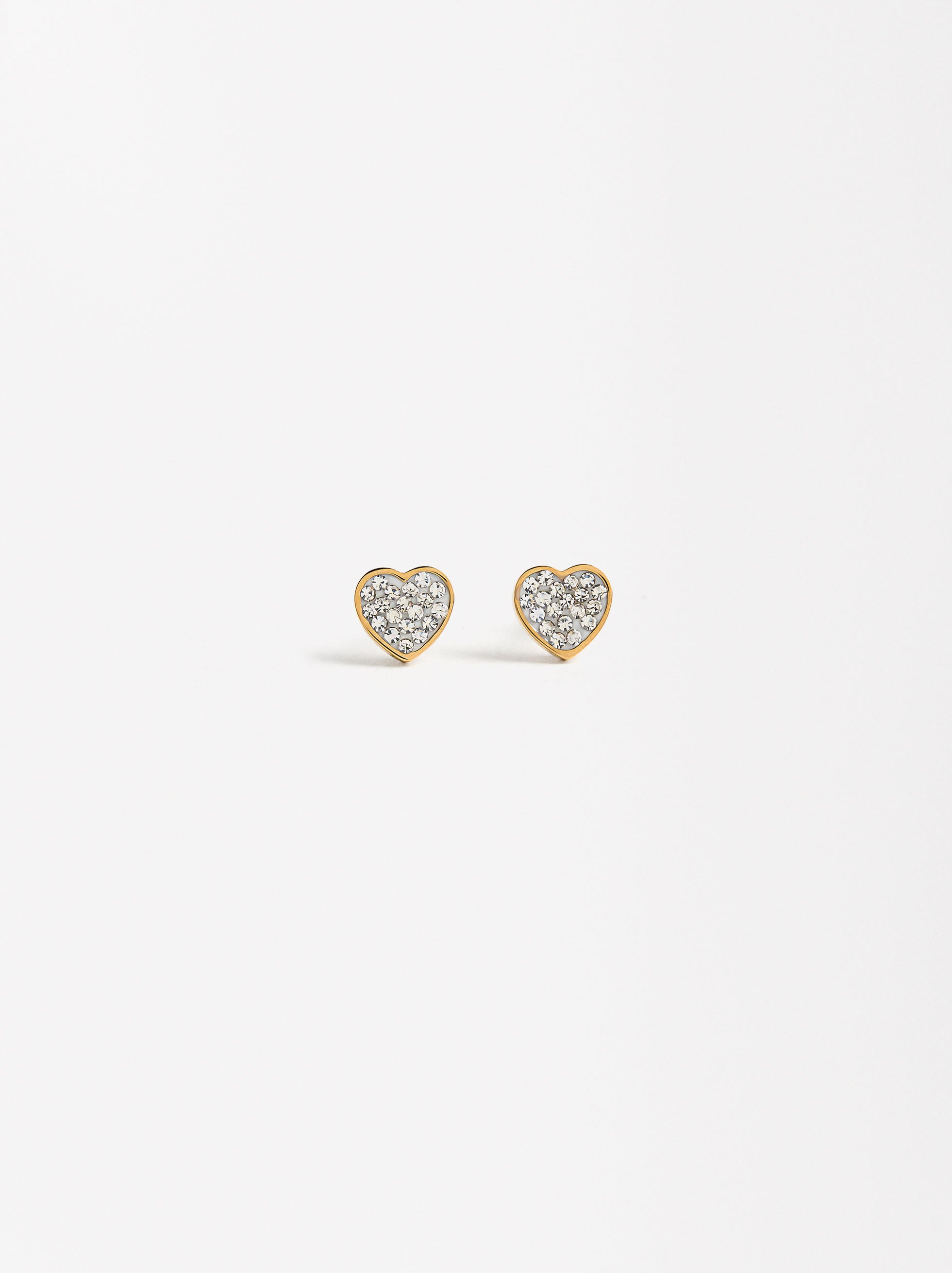Aretes De Corazón Con Cristales - Acero Inoxidable