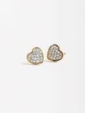 Aretes De Corazón Con Cristales - Acero Inoxidable