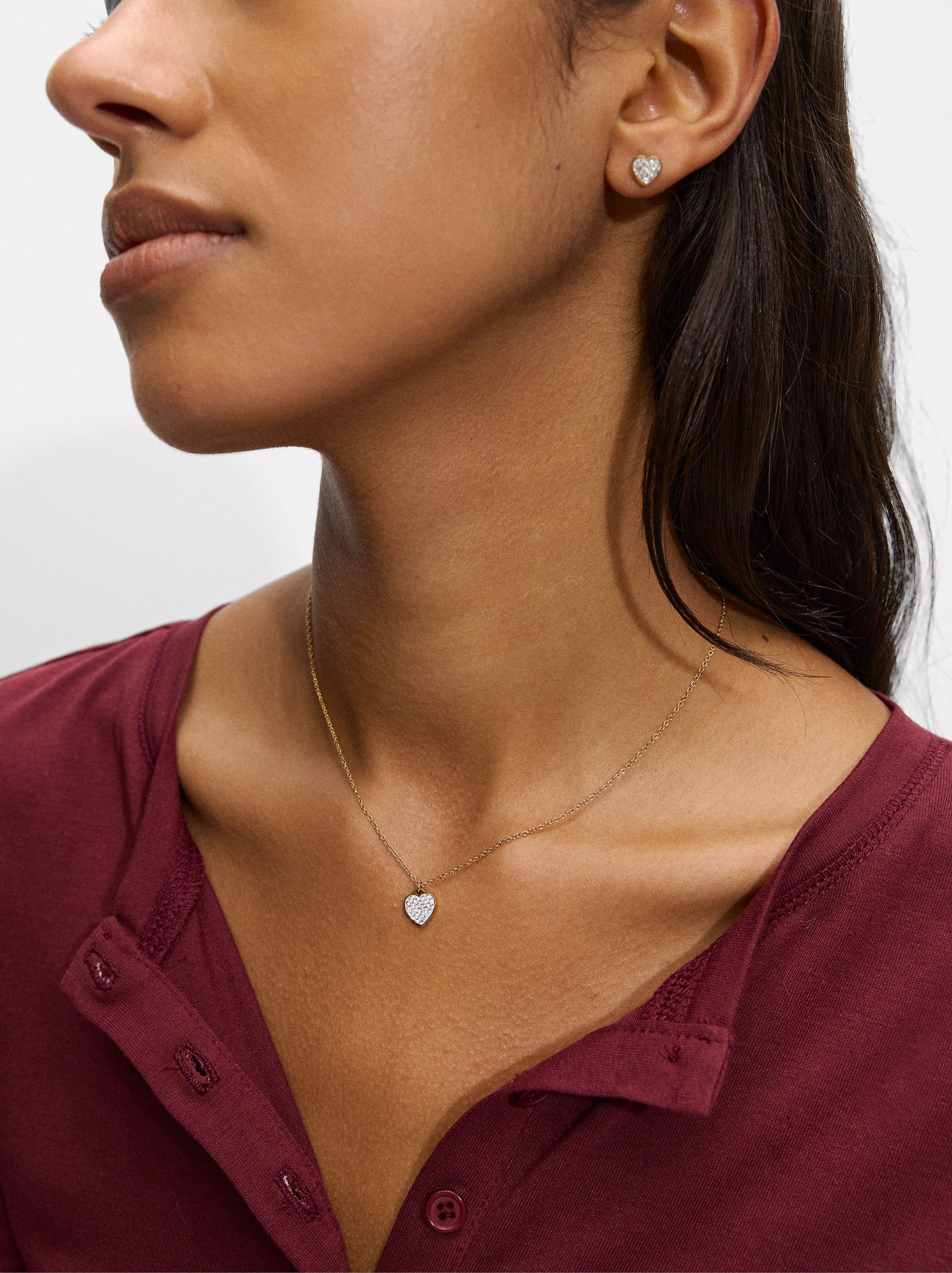 Aretes De Corazón Con Cristales - Acero Inoxidable