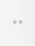 Aretes De Corazón Con Cristales - Acero Inoxidable