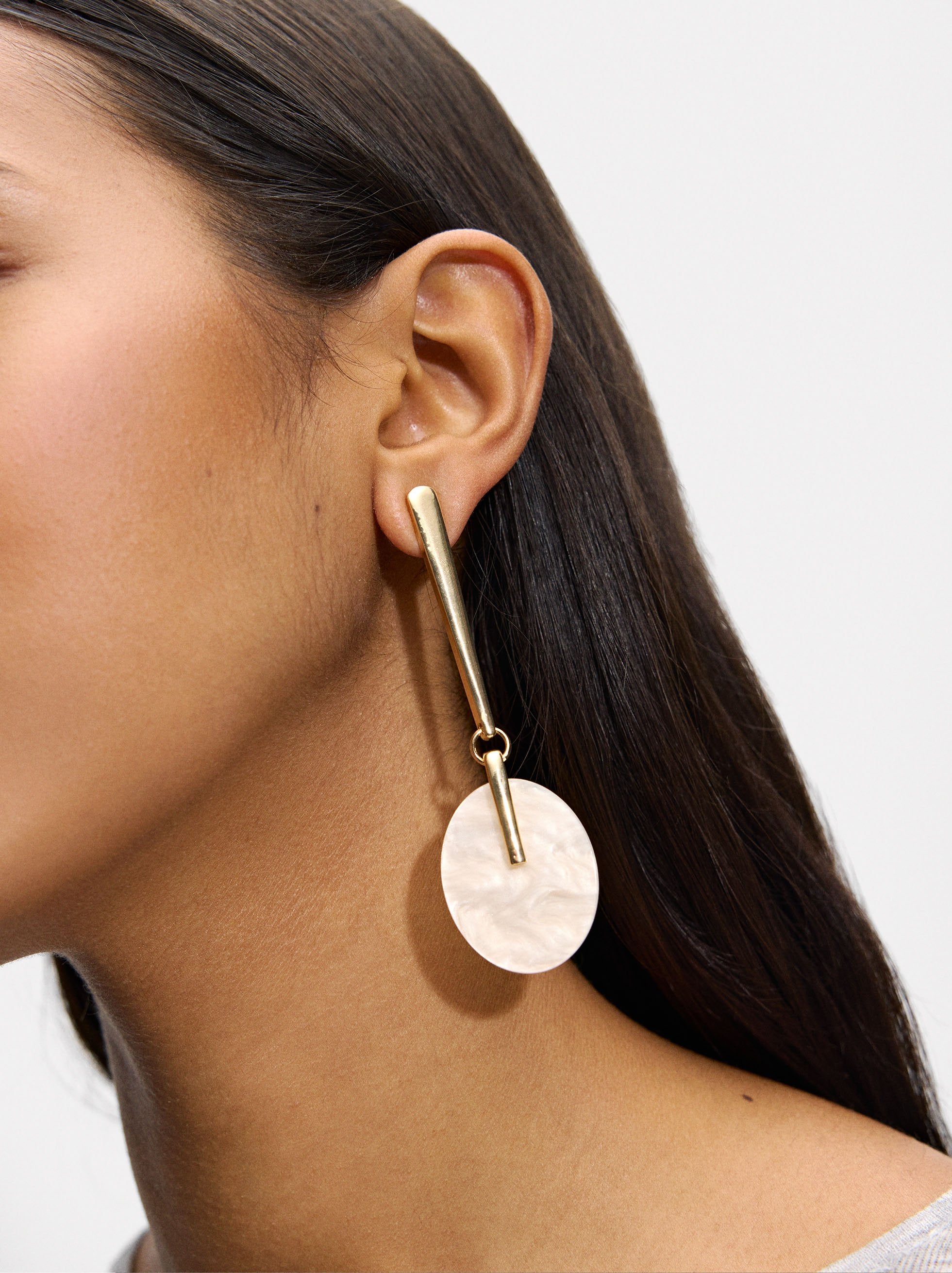 Aretes Largos Con Círculo Perlado