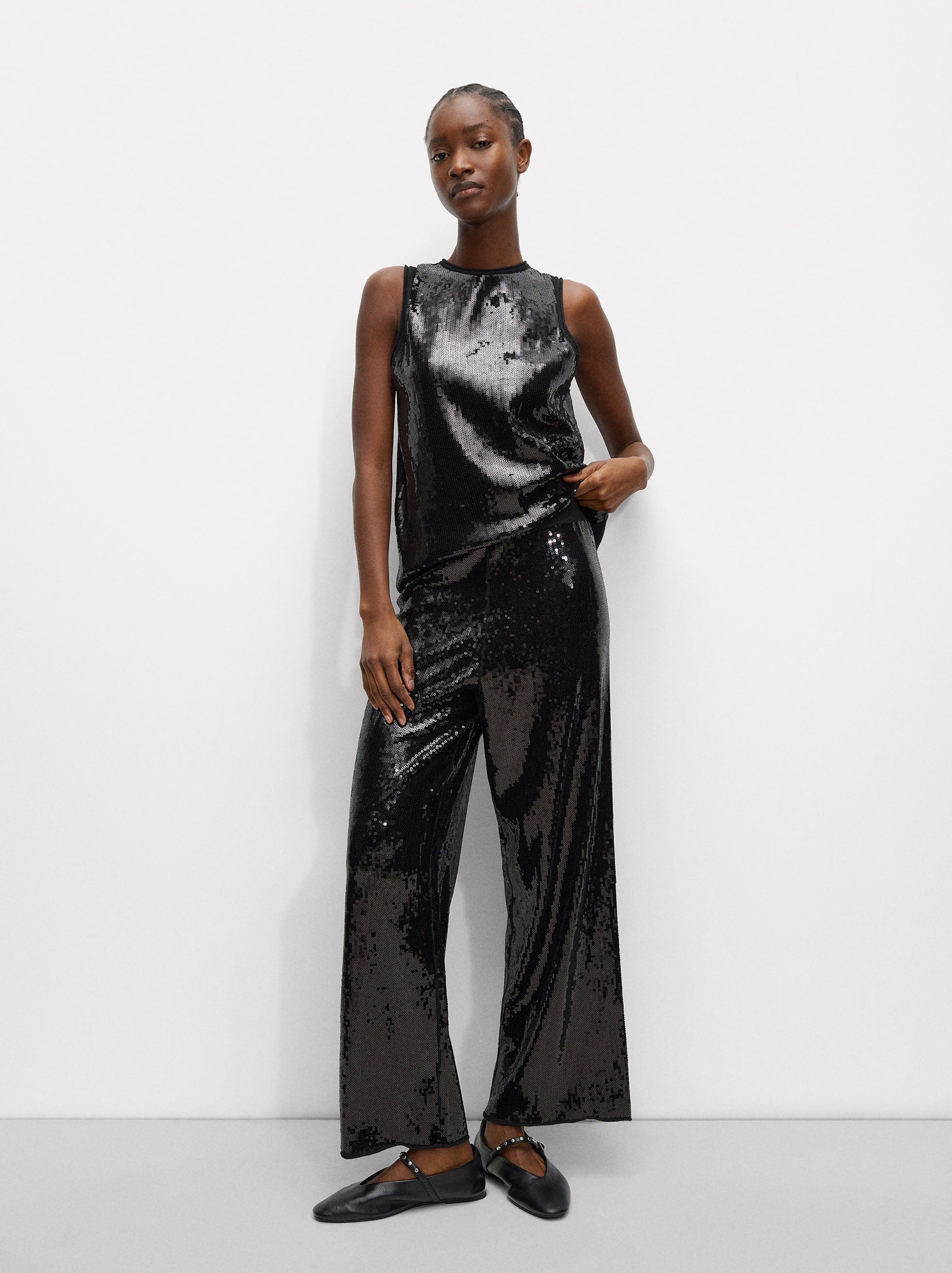 Pantalón De Punto Con Lentejuelas