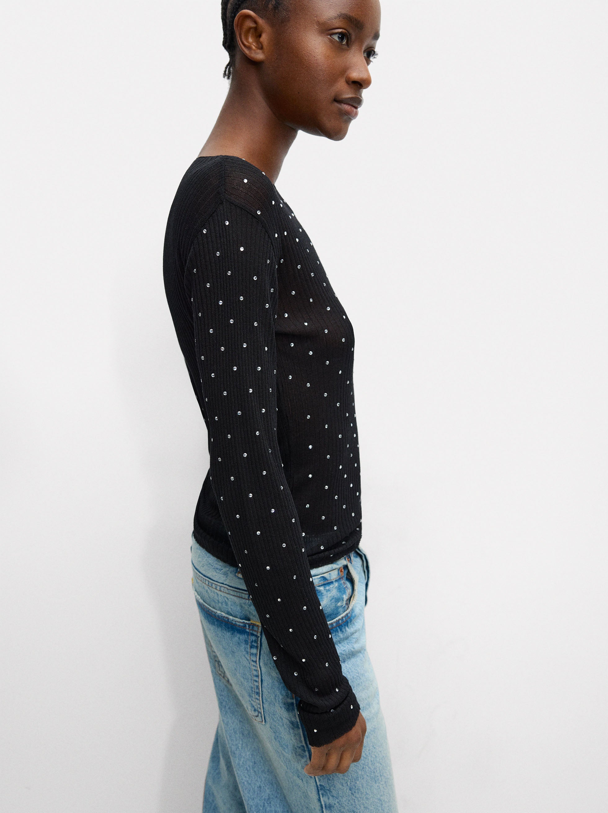 Knit Sweater With Rhinestones