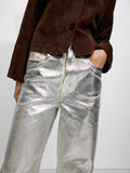 Pantalón De Denim Con Foil Plateado