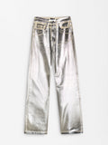 Pantalón De Denim Con Foil Plateado