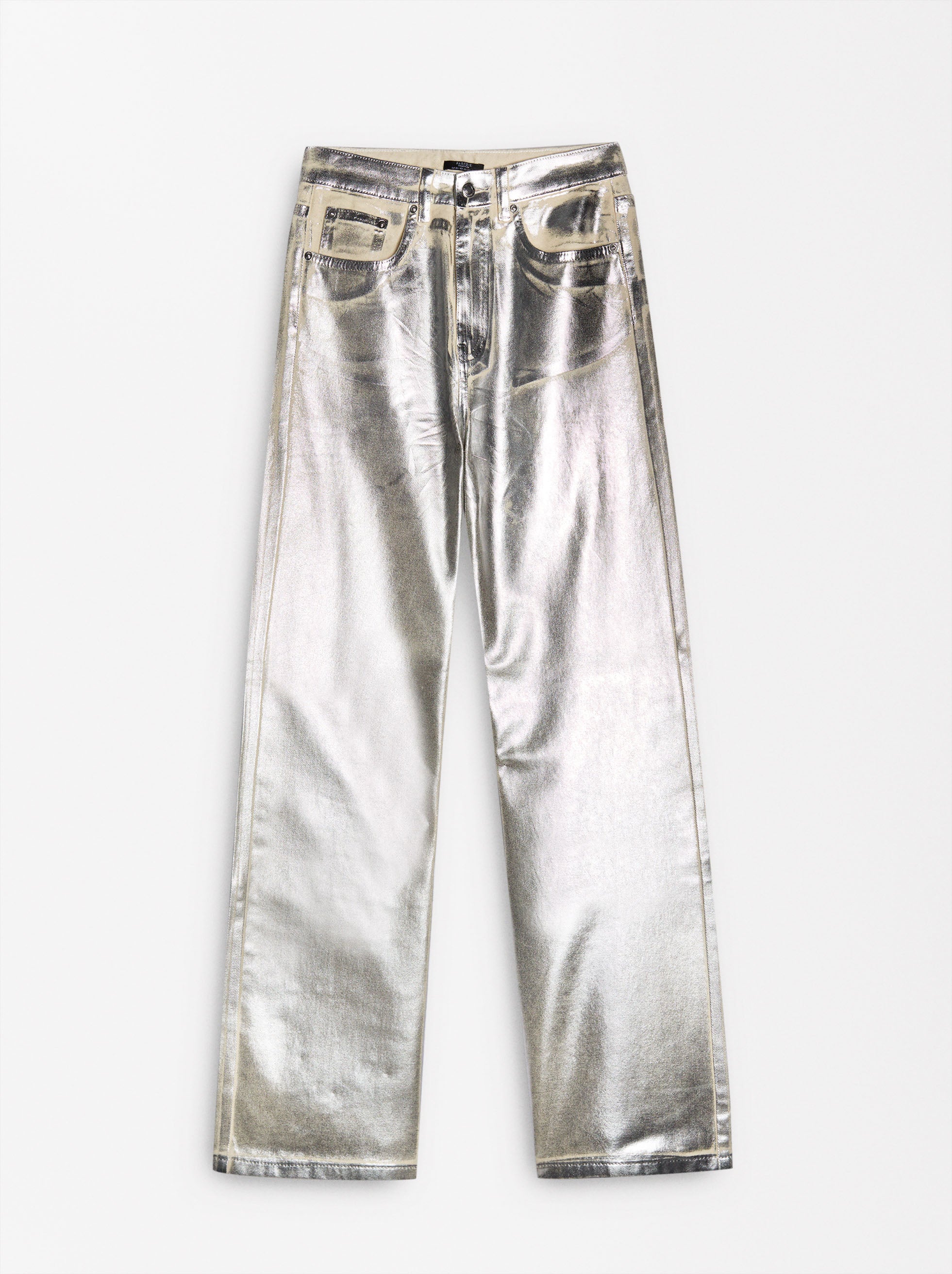 Pantalón De Denim Con Foil Plateado