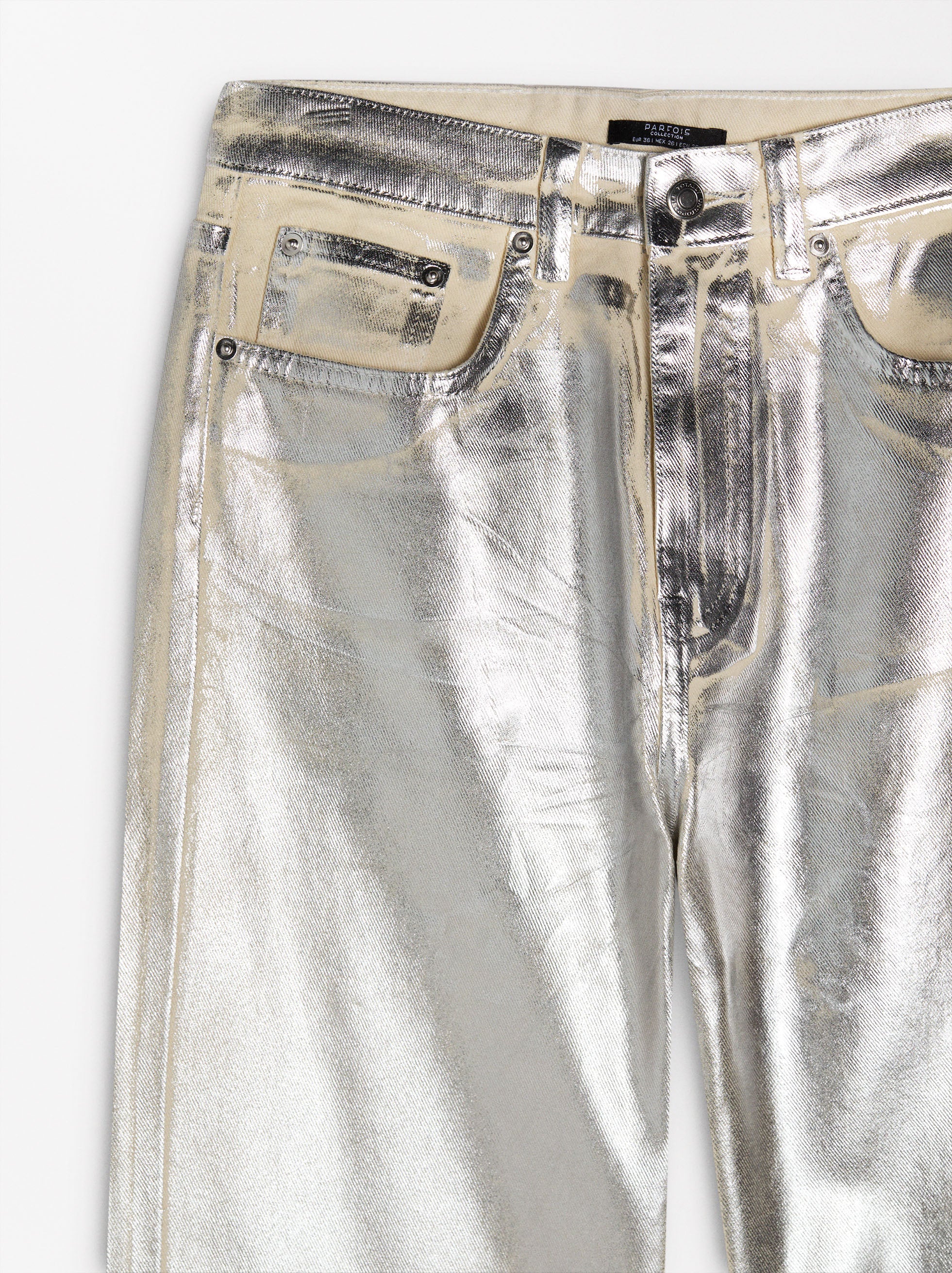 Pantalón De Denim Con Foil Plateado