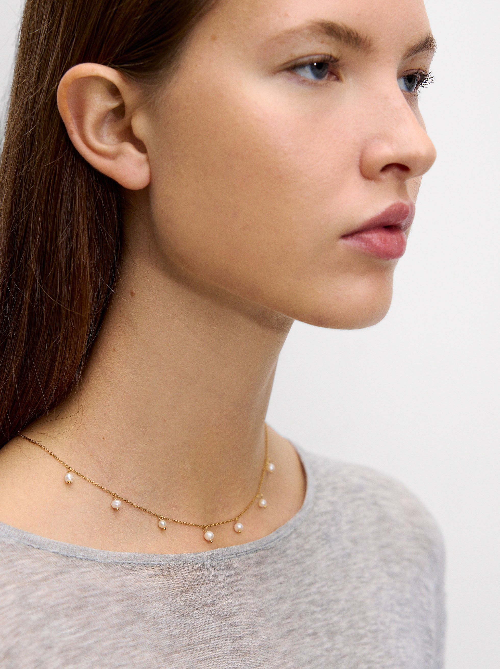 Collar Corto De Perlas - Acero Inoxidable