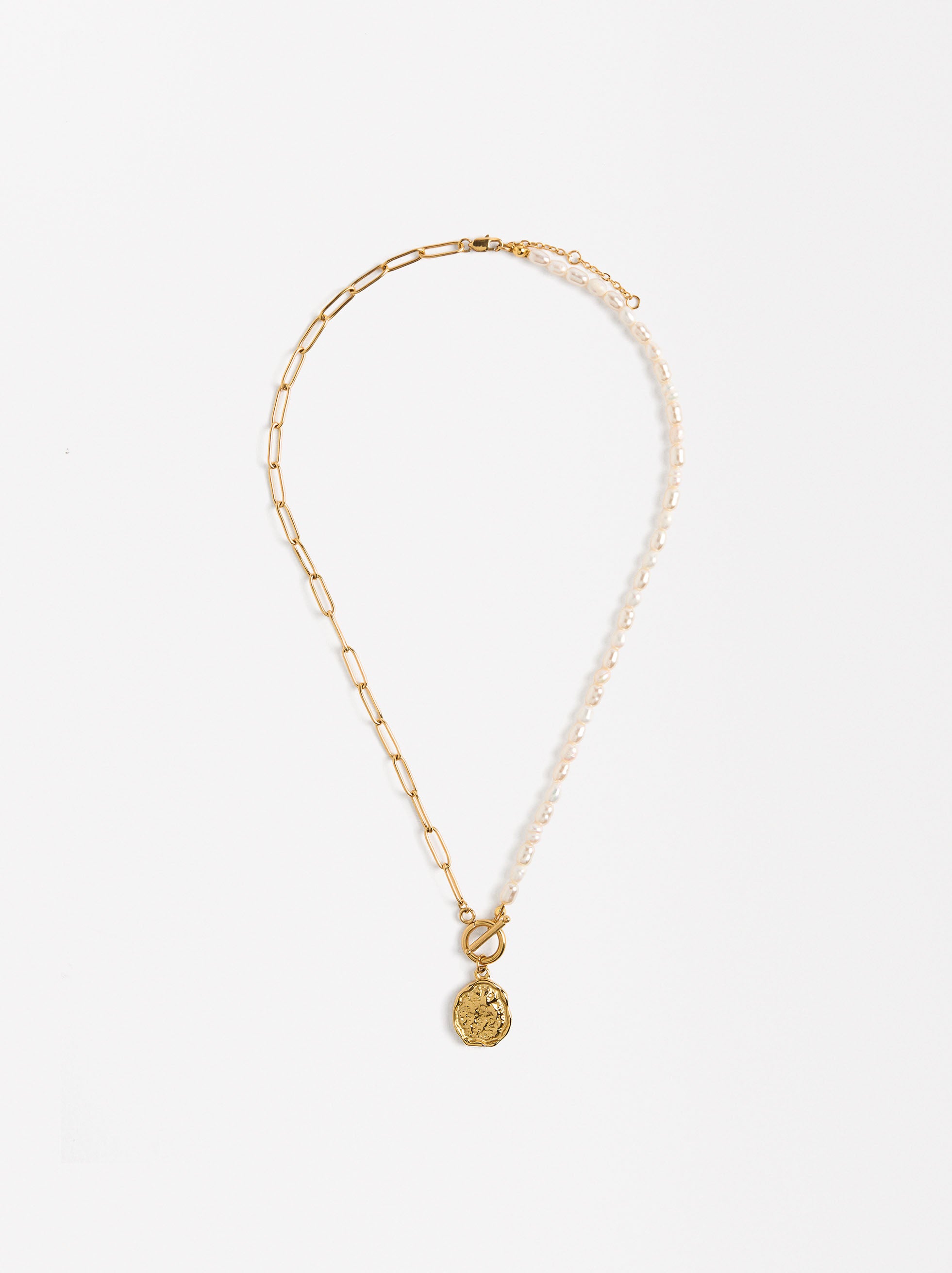 Collar Eslabones Con Perlas De Agua Dulce - Acero Inoxidable