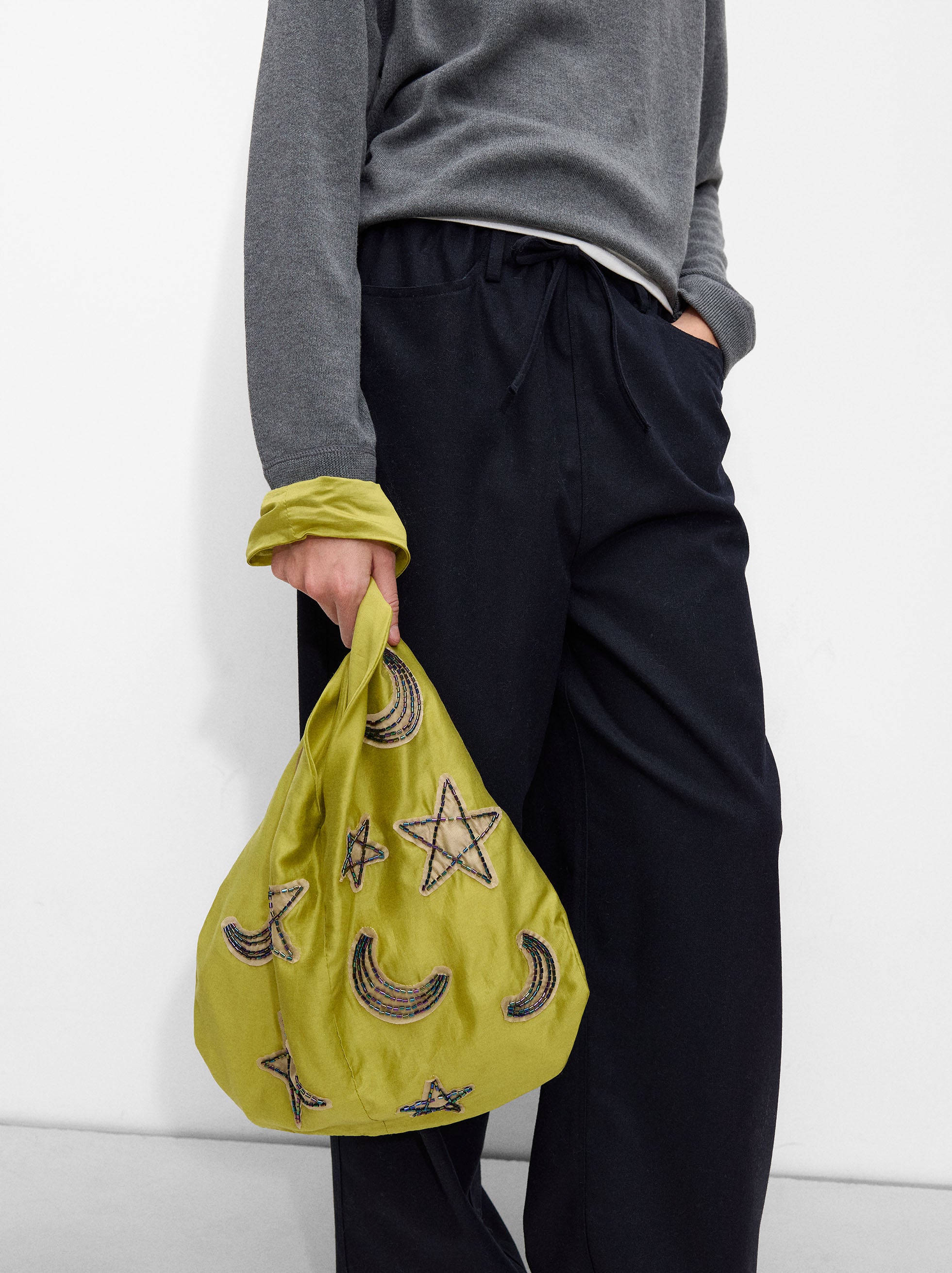 Bolso De Hombro De Tejido Con Cuentas