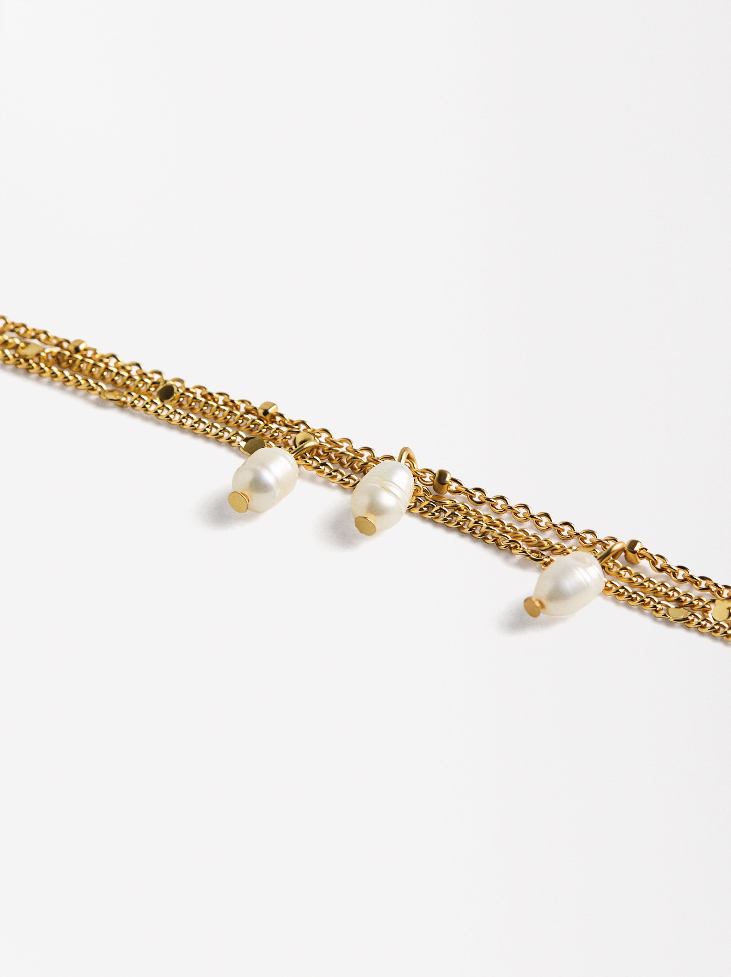 Pulsera Multicadena Con Perlas De Agua Dulce