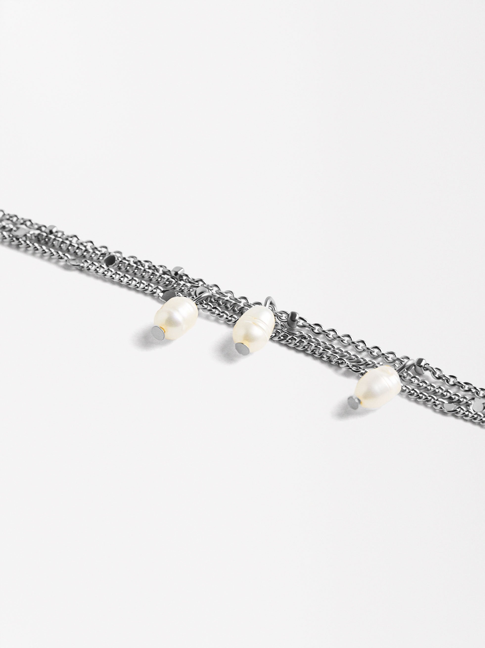 Pulsera Multicadena Con Perlas De Agua Dulce