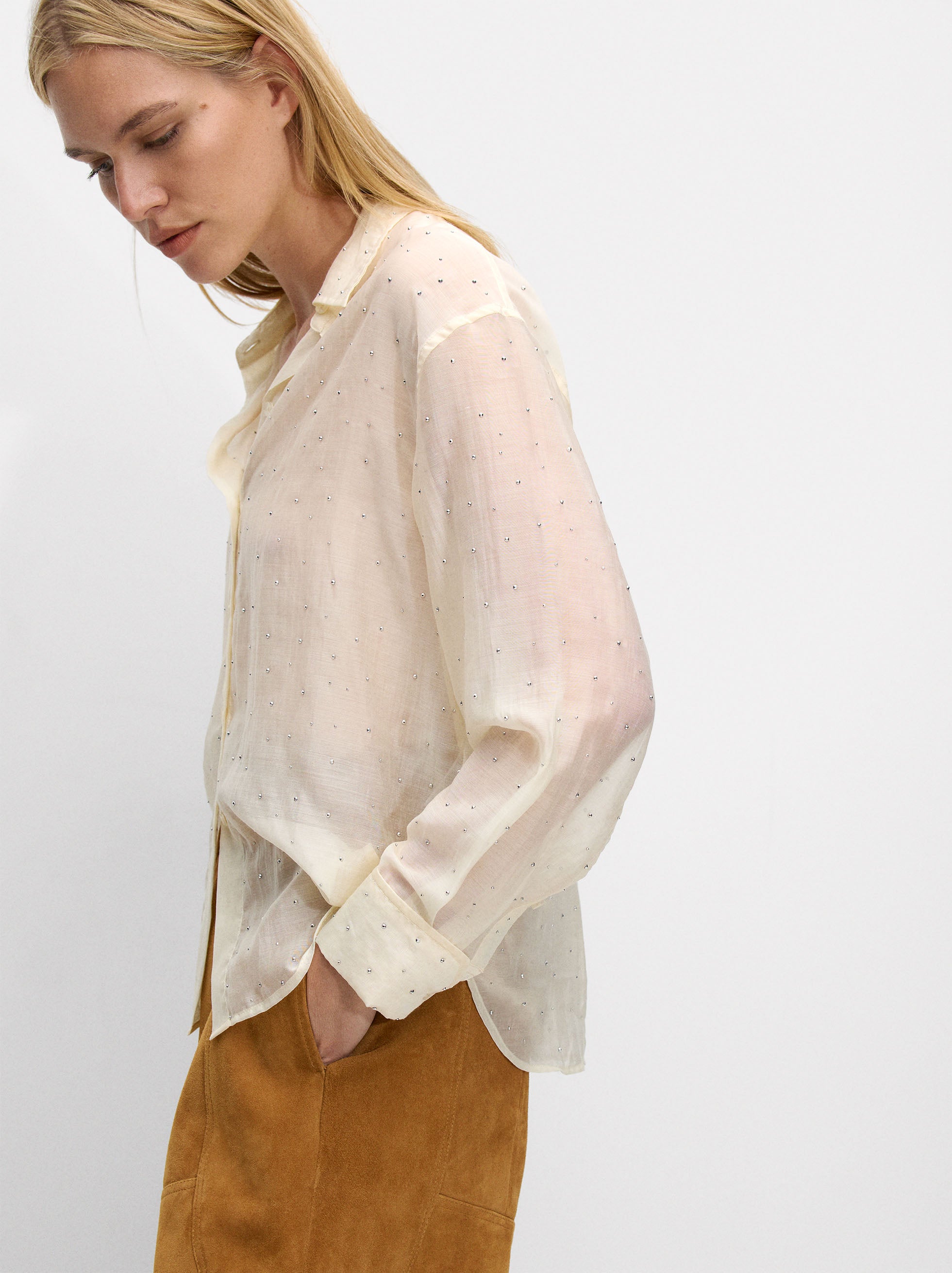 Camisa Semitransparente Con Strass
