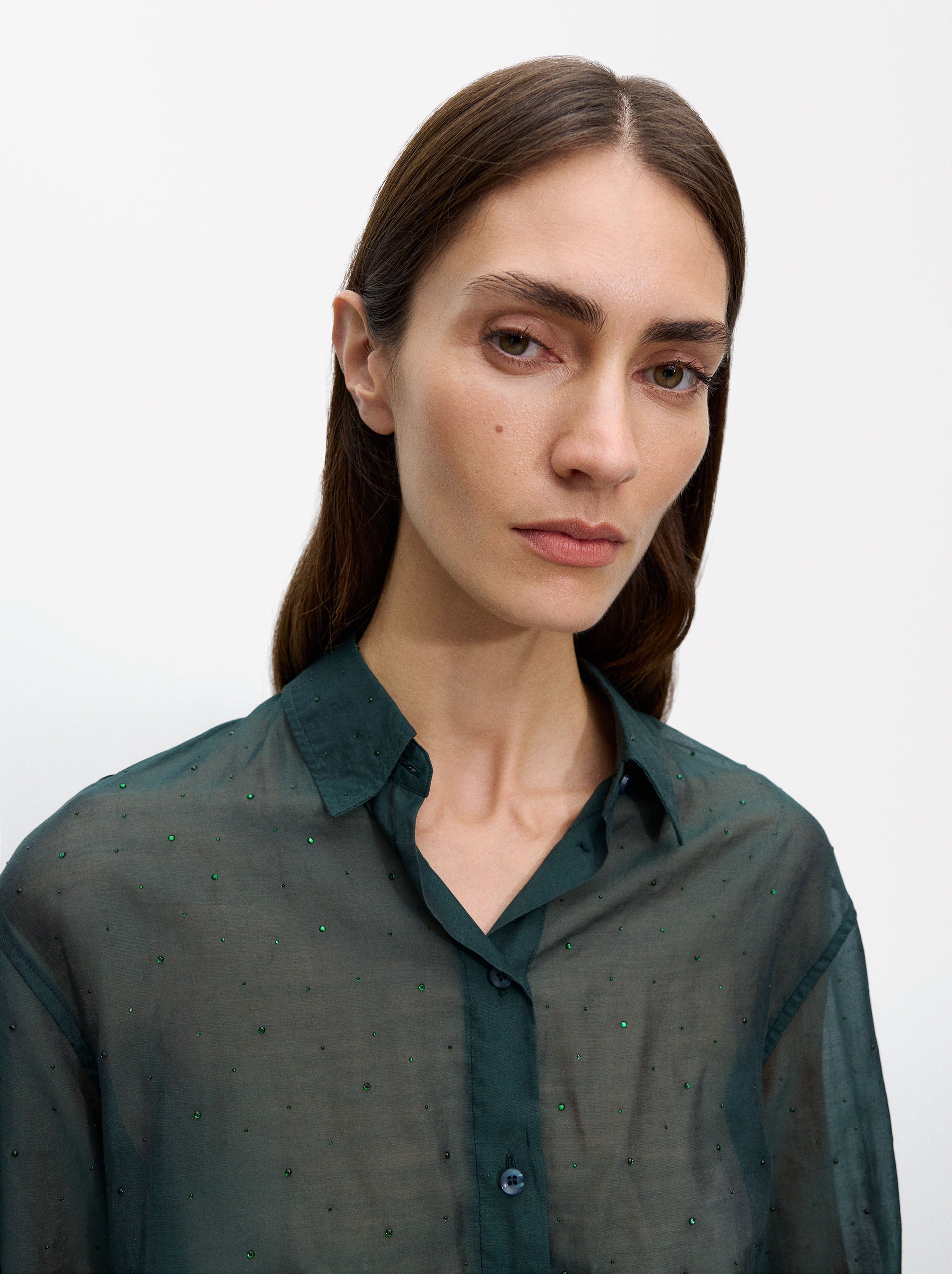 Camisa Semitransparente Con Strass