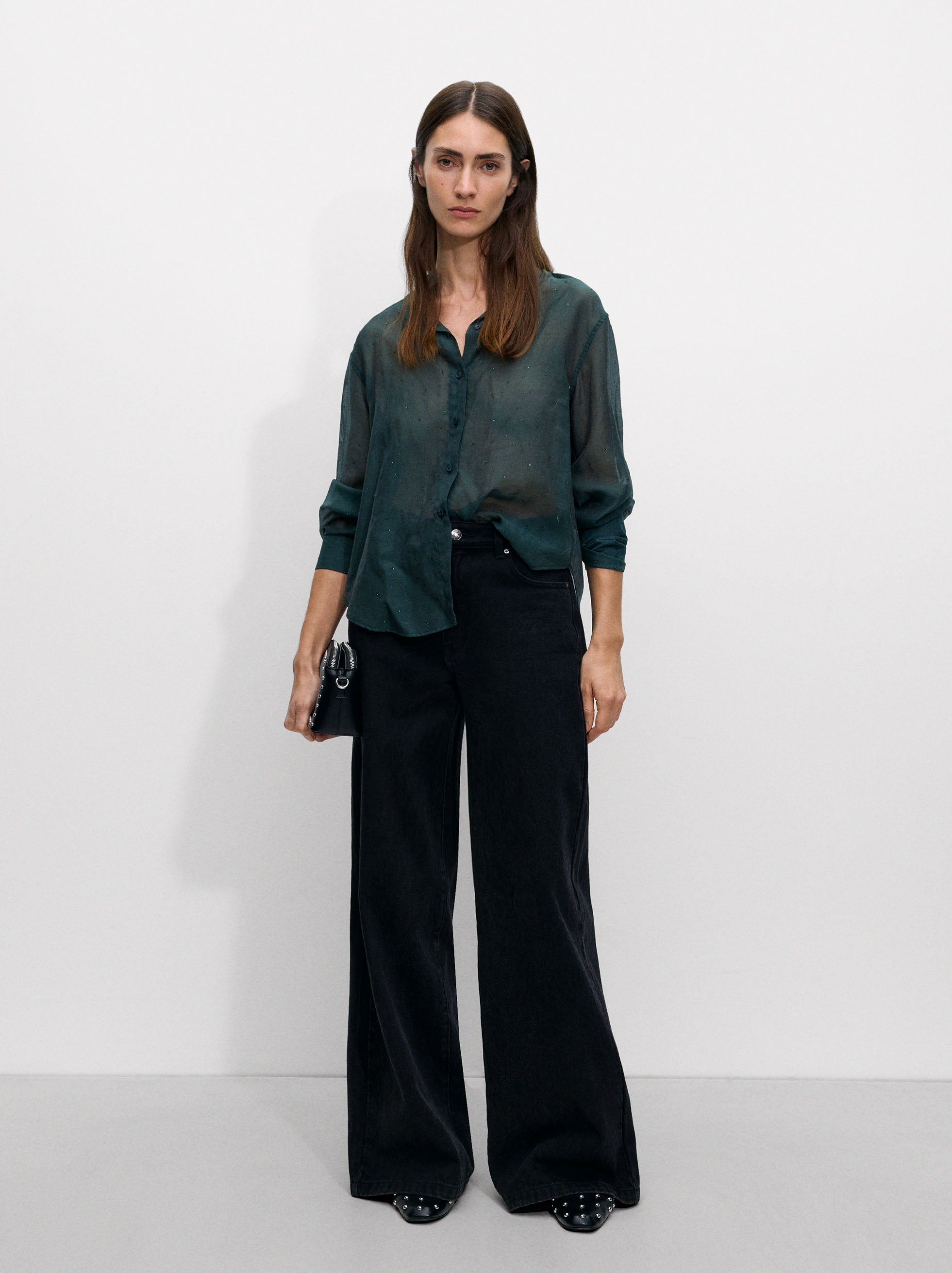 Camisa Semitransparente Con Strass