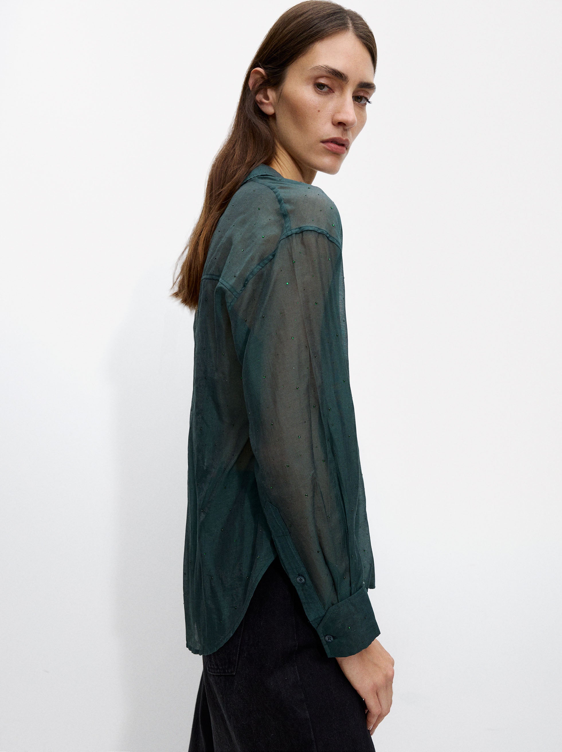 Camisa Semitransparente Con Strass