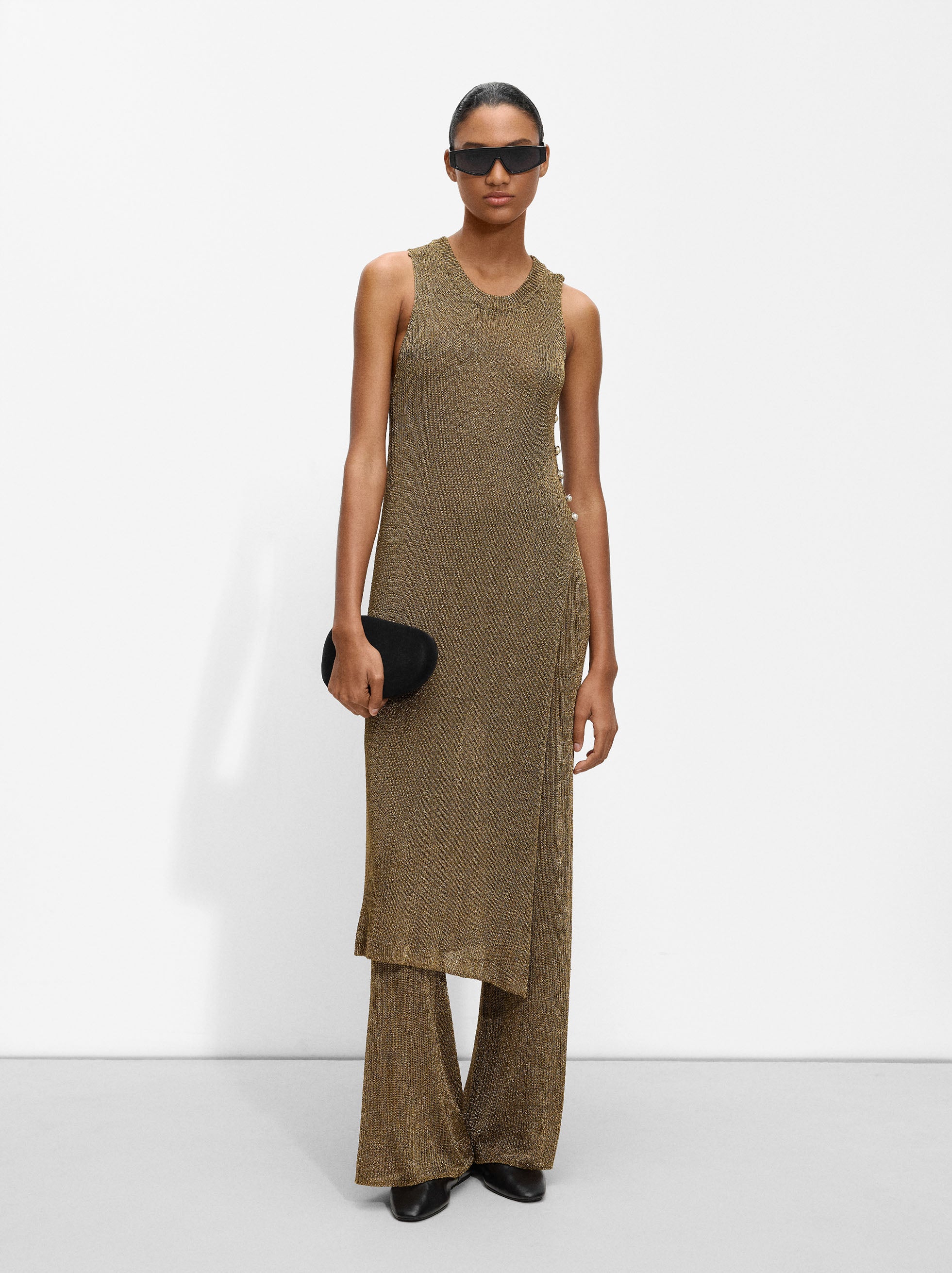 Vestido De Punto Lurex Abertura Lateral