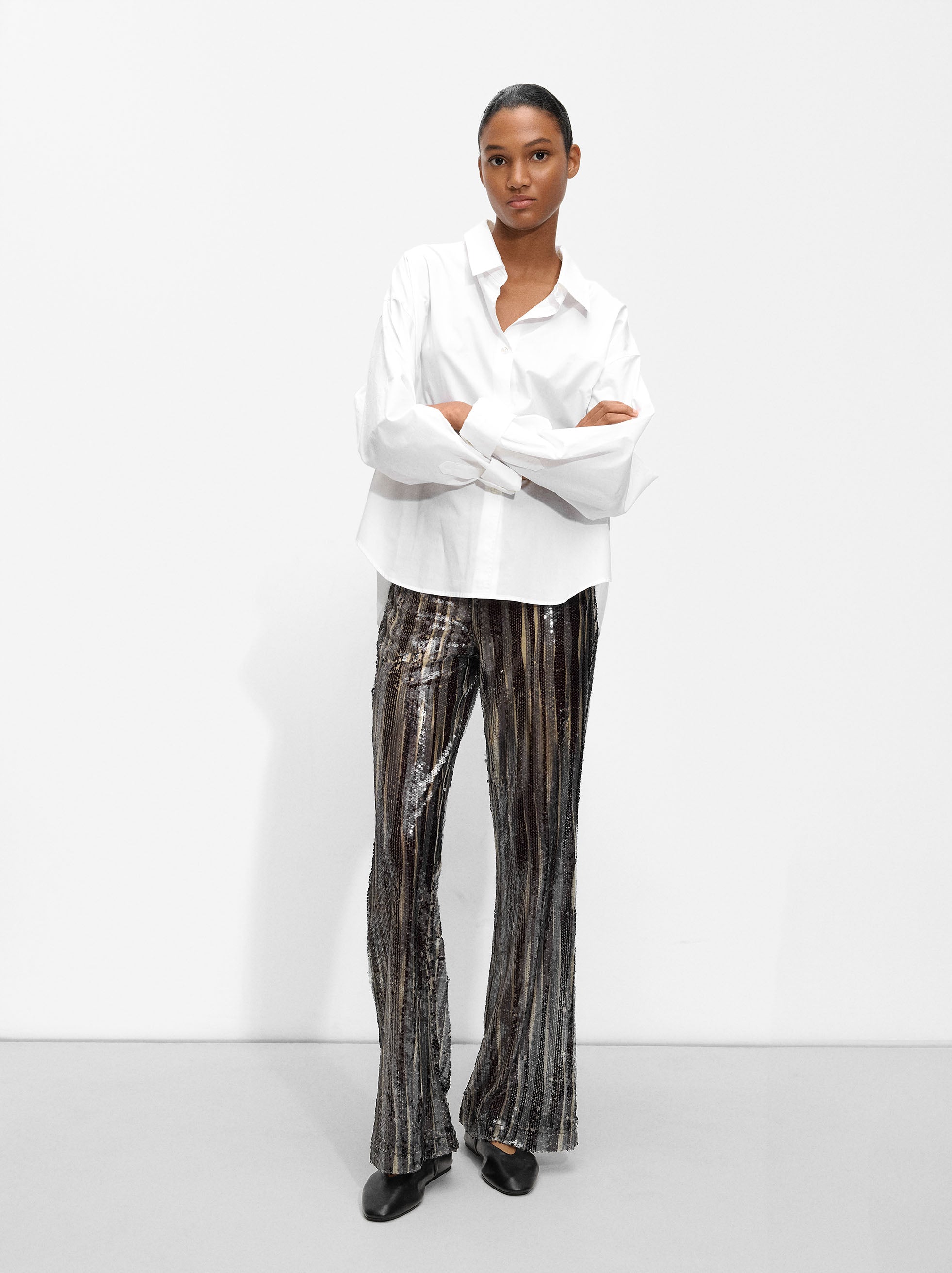 Pantalón Flare Con Lentejuelas