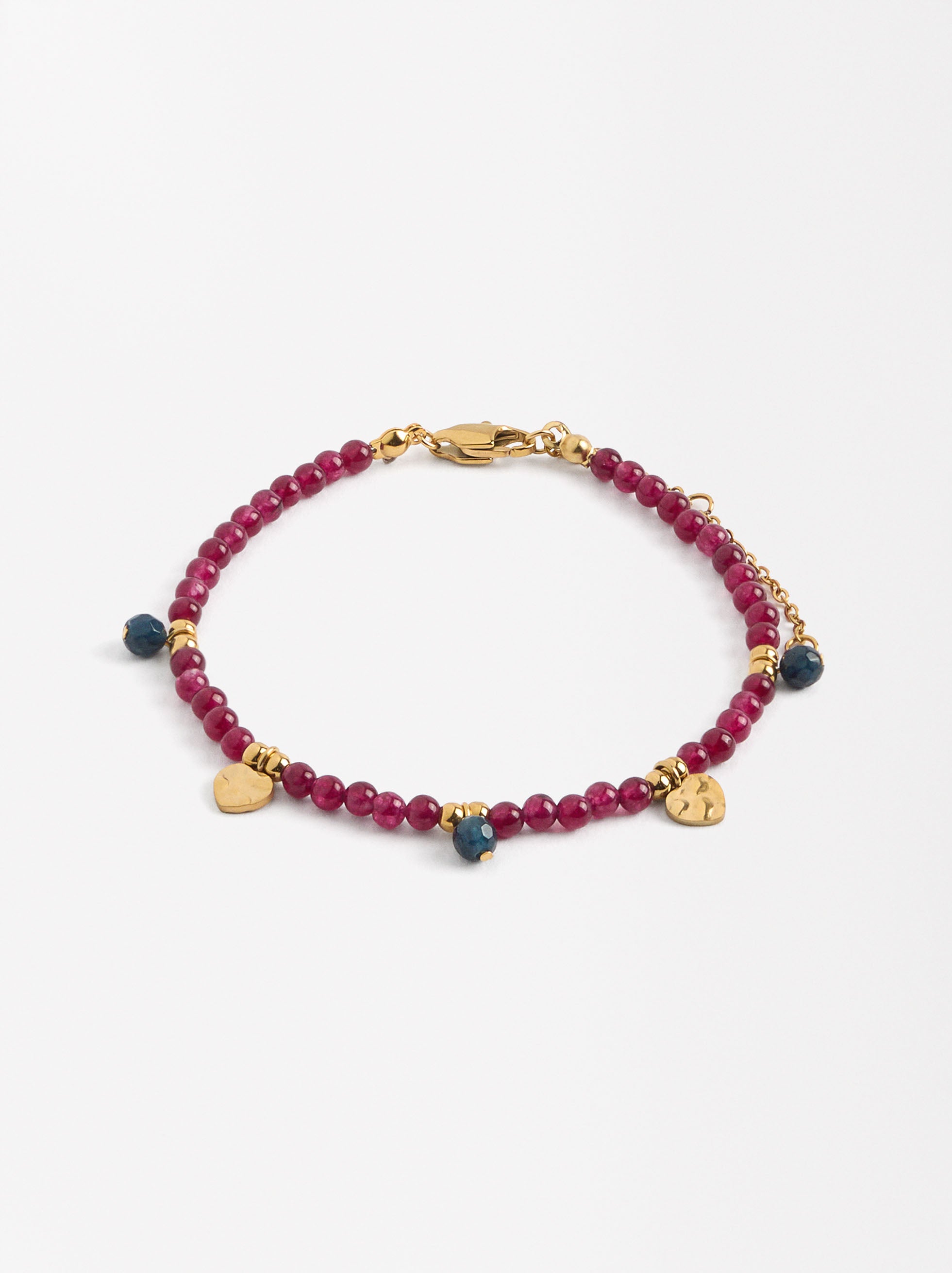 Pulsera De Piedra Con Corazones - Acero Inoxidable