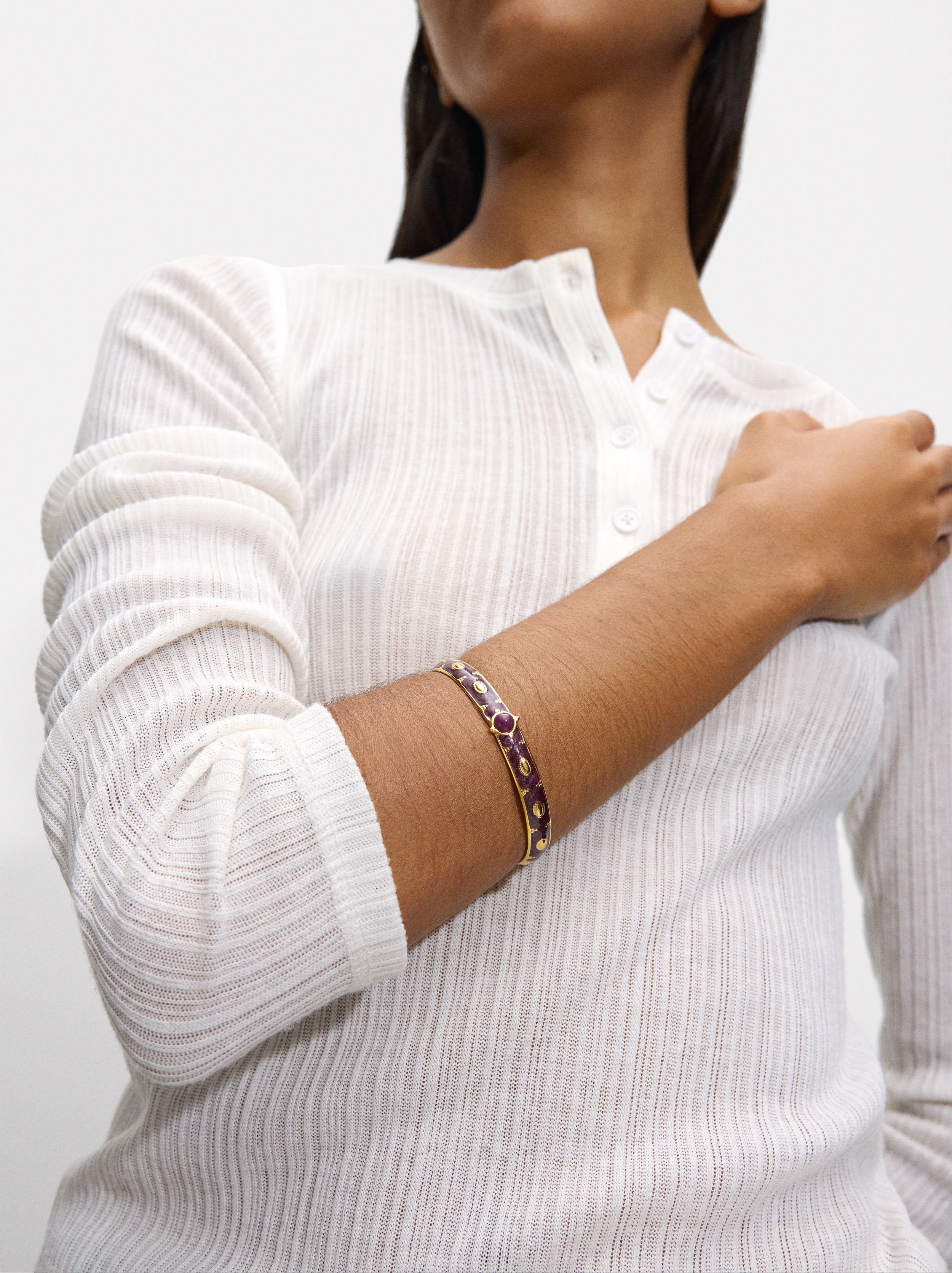 Pulsera Esmaltada Con Piedras - Acero Inoxidable