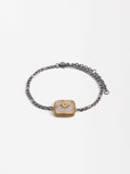 Pulsera Bicolor De Eslabones Con Piedra - Acero Inoxidable