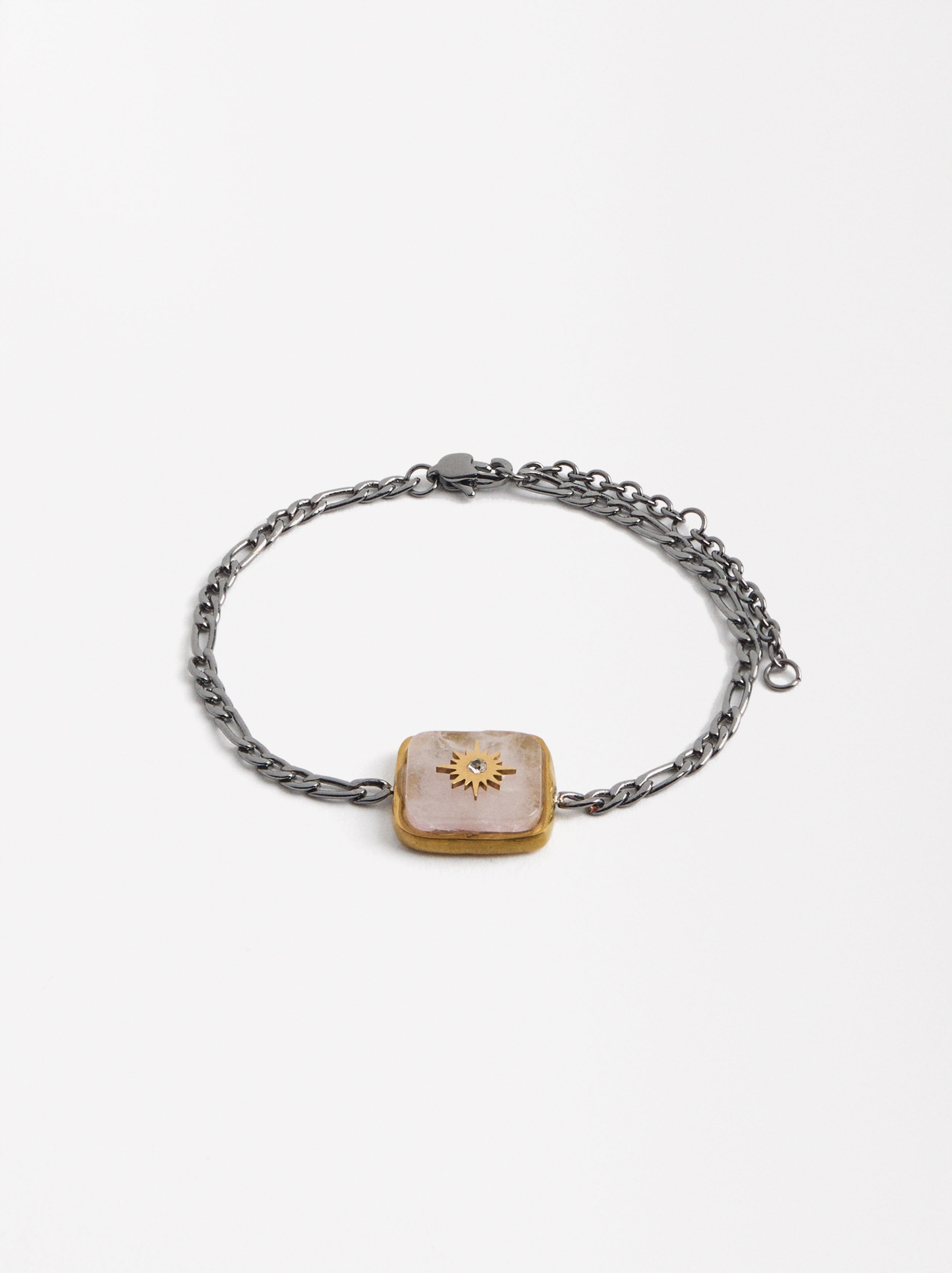 Pulsera Bicolor De Eslabones Con Piedra - Acero Inoxidable