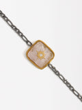 Pulsera Bicolor De Eslabones Con Piedra - Acero Inoxidable
