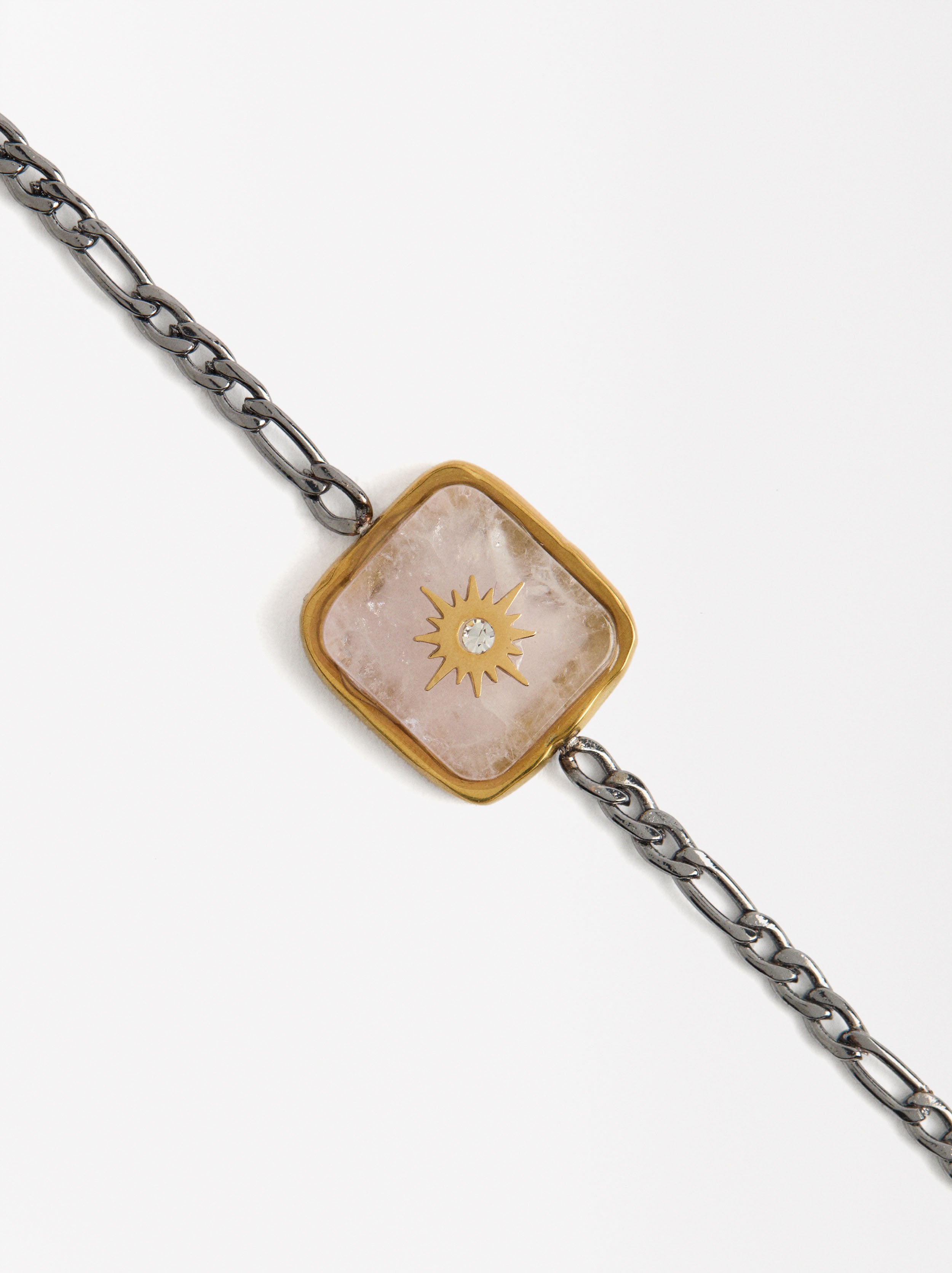 Pulsera Bicolor De Eslabones Con Piedra - Acero Inoxidable