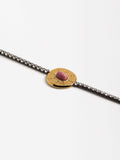 Pulsera Bicolor Con Cristales Y Piedra - Acero Inoxidable