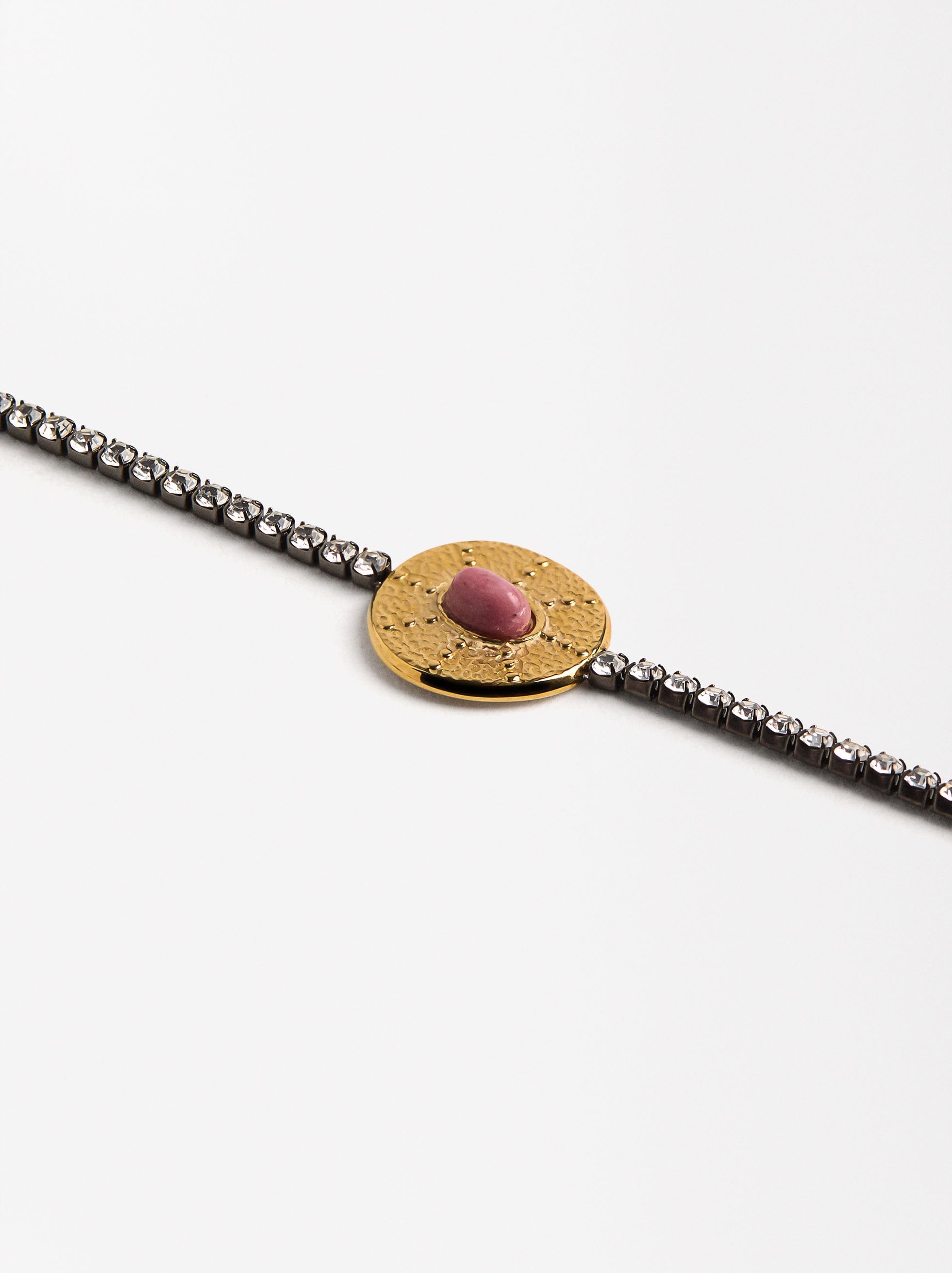 Pulsera Bicolor Con Cristales Y Piedra - Acero Inoxidable