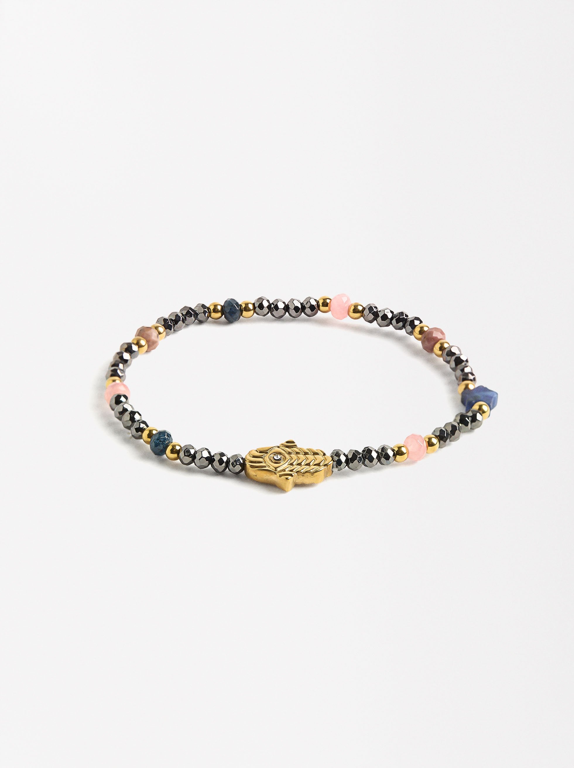 Pulsera Elástica Con Piedras Y Cristales - Acero Inoxidable