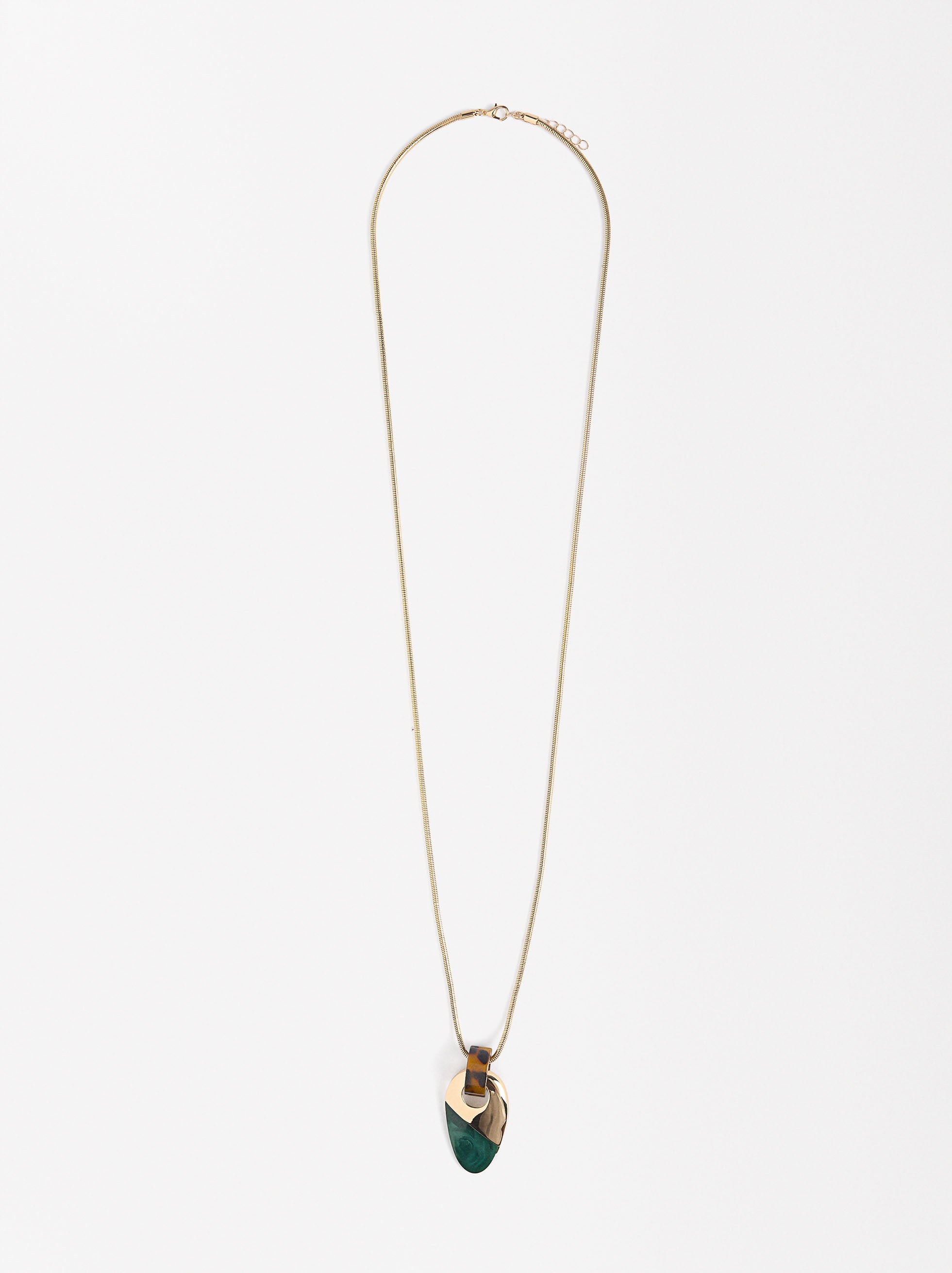 Collar Largo Con Colgante Efecto Piedra