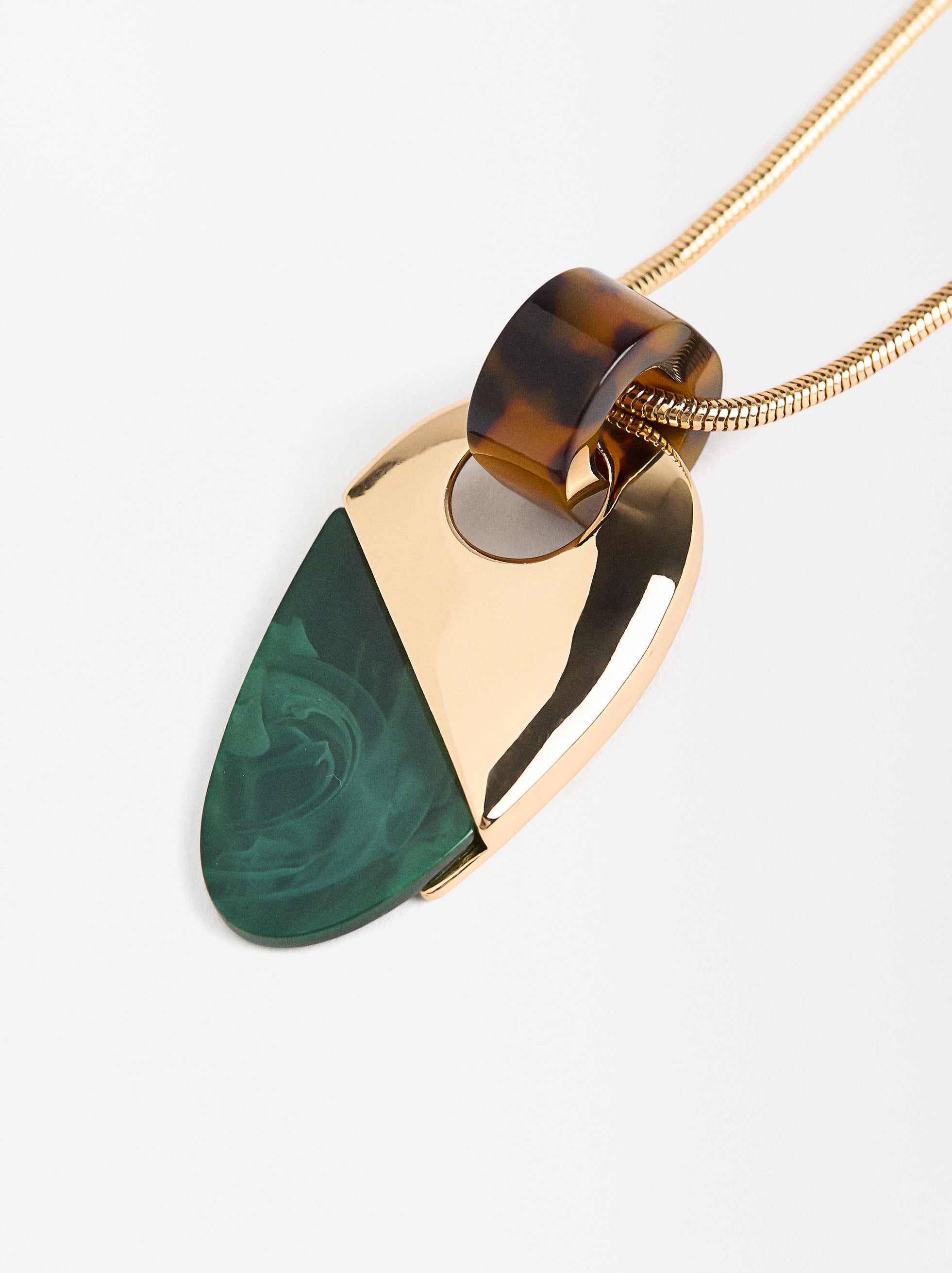 Collar Largo Con Colgante Efecto Piedra