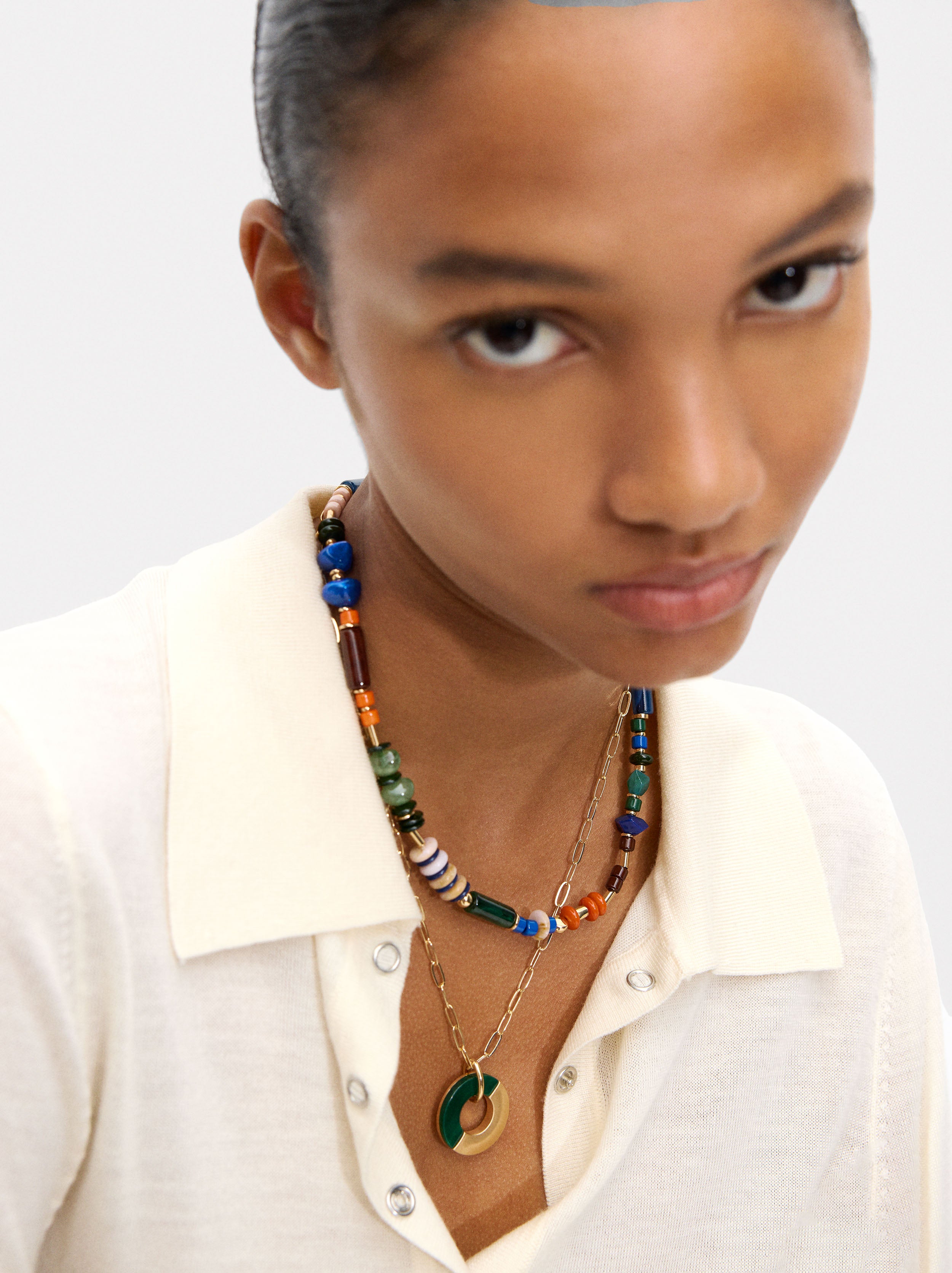 Collar Doble Multicolor Con Resina