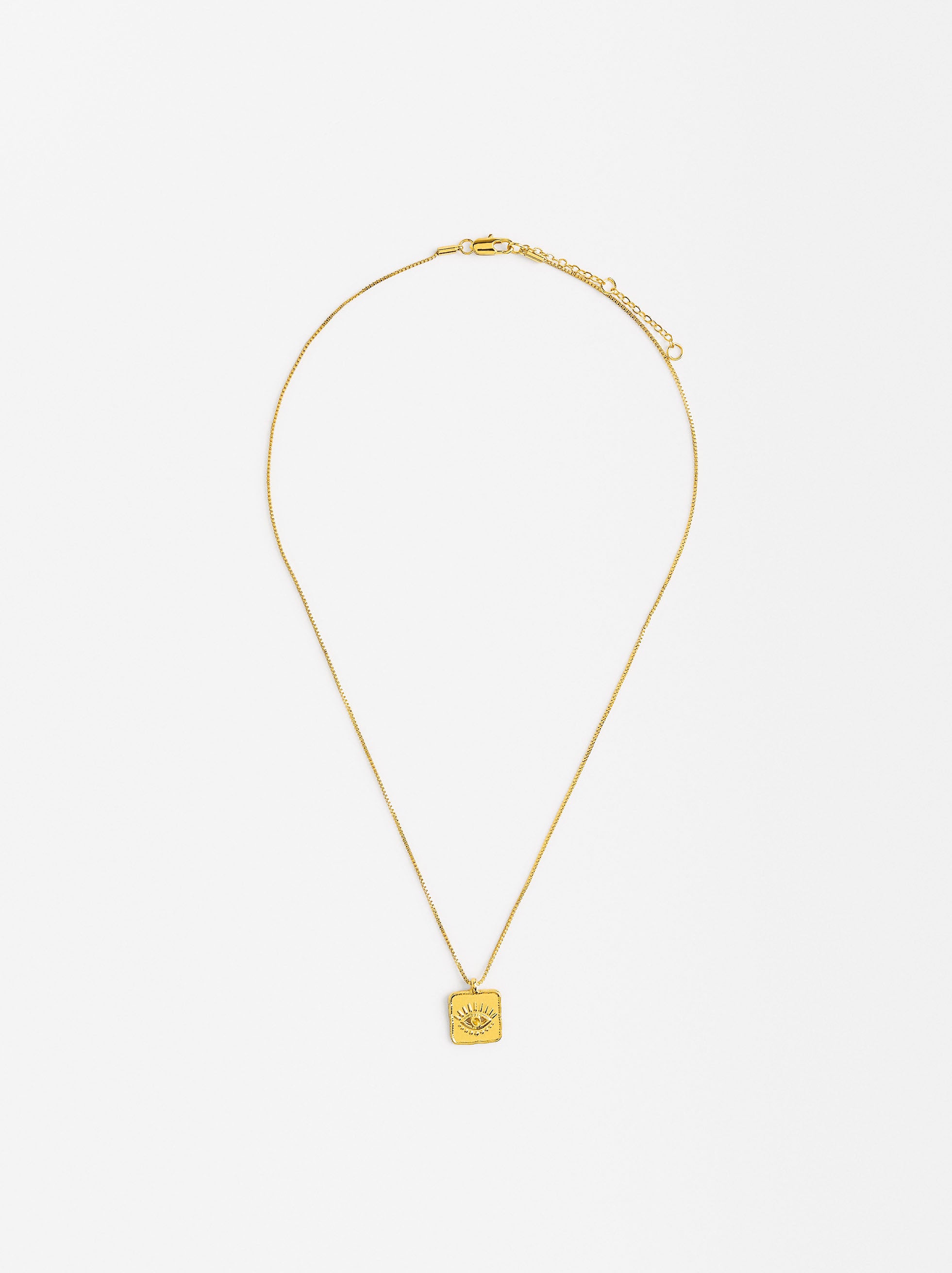 Collar Corto Medalla Ojo Baño Oro 18k