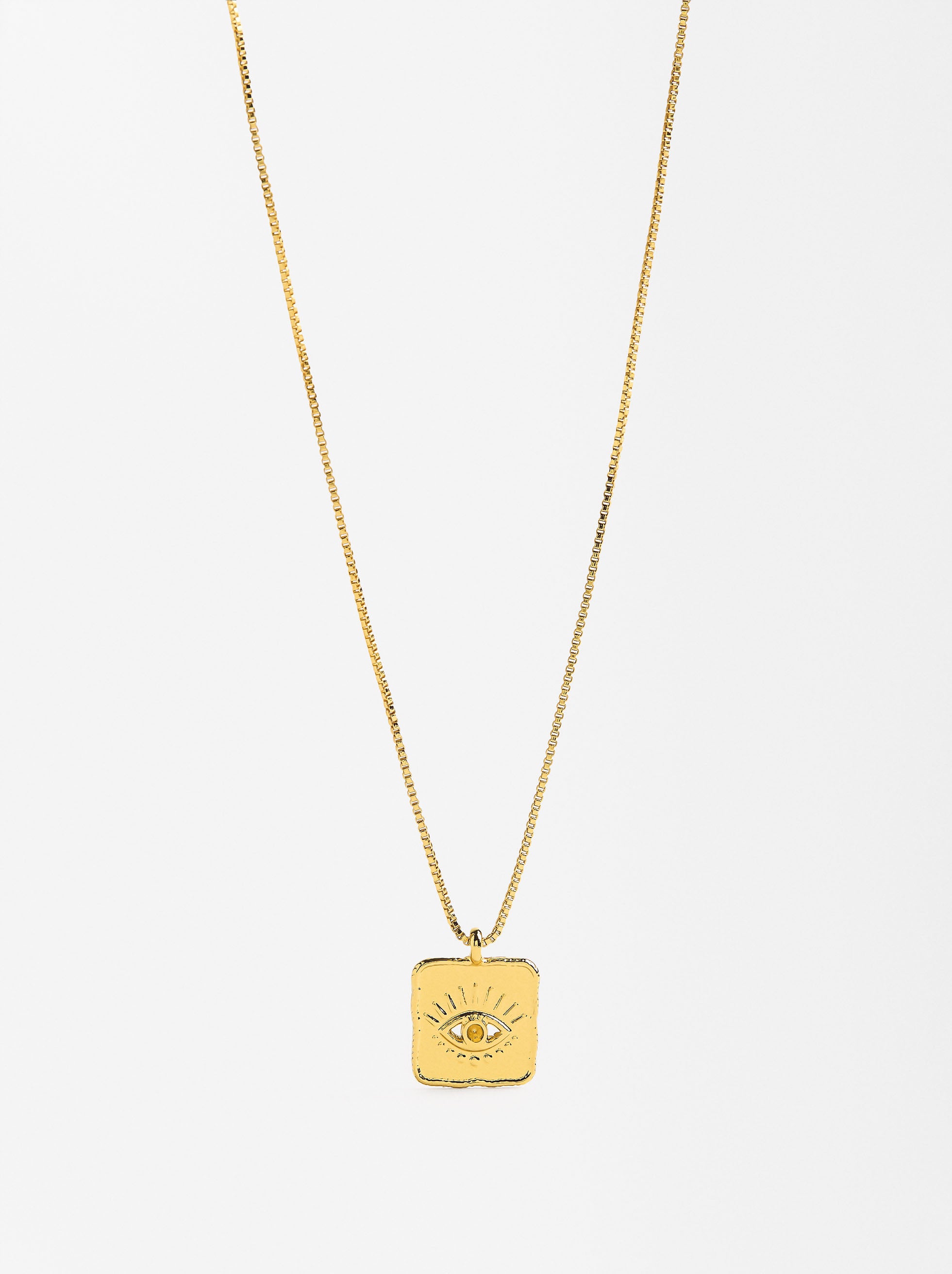Collar Corto Medalla Ojo Baño Oro 18k