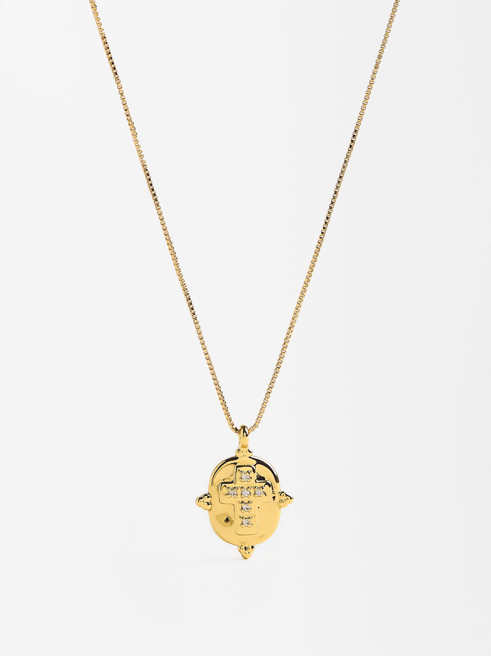 Collar Corto Medalla Cruz Baño Oro 18k
