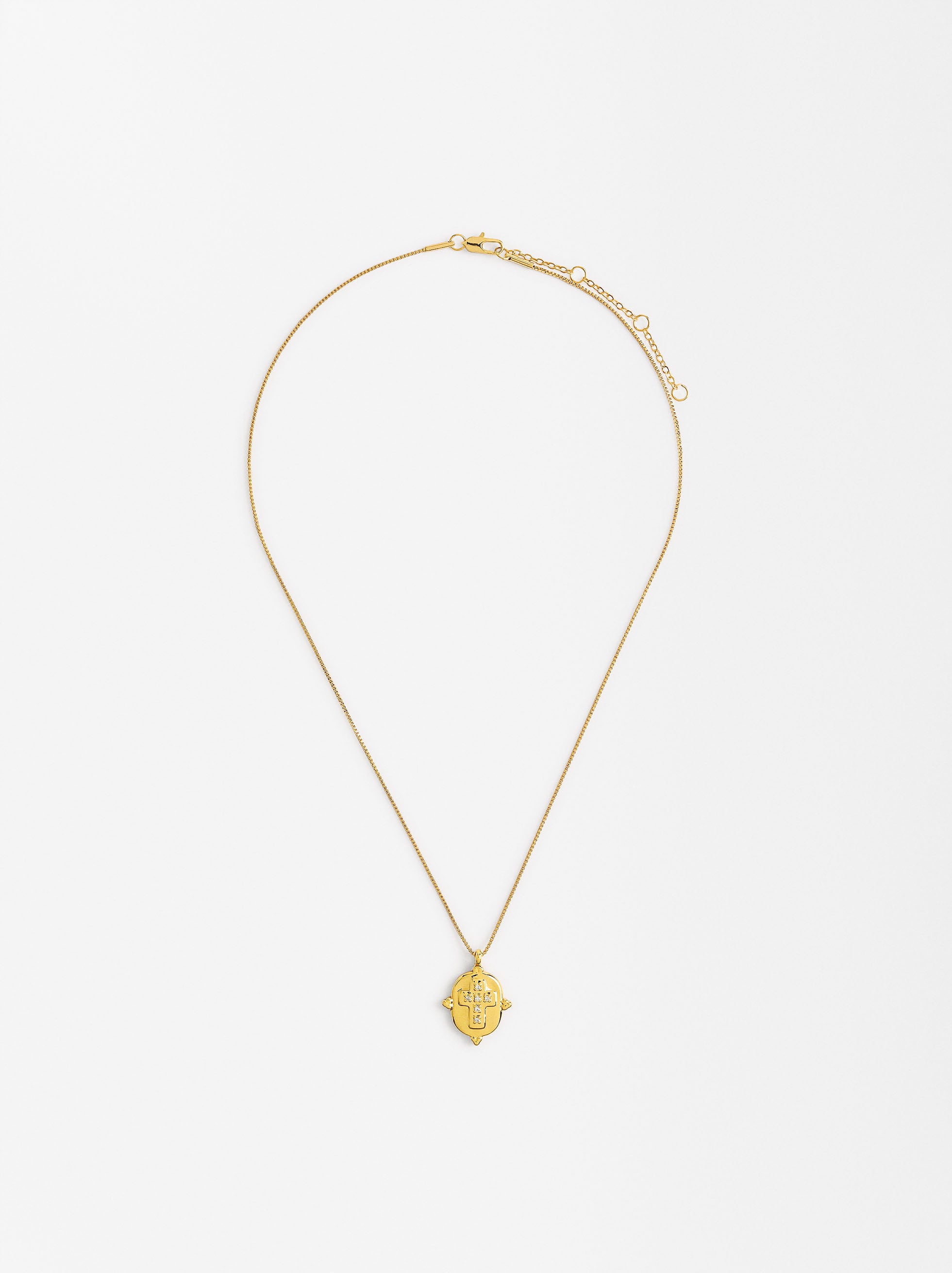Collar Corto Medalla Cruz Baño Oro 18k