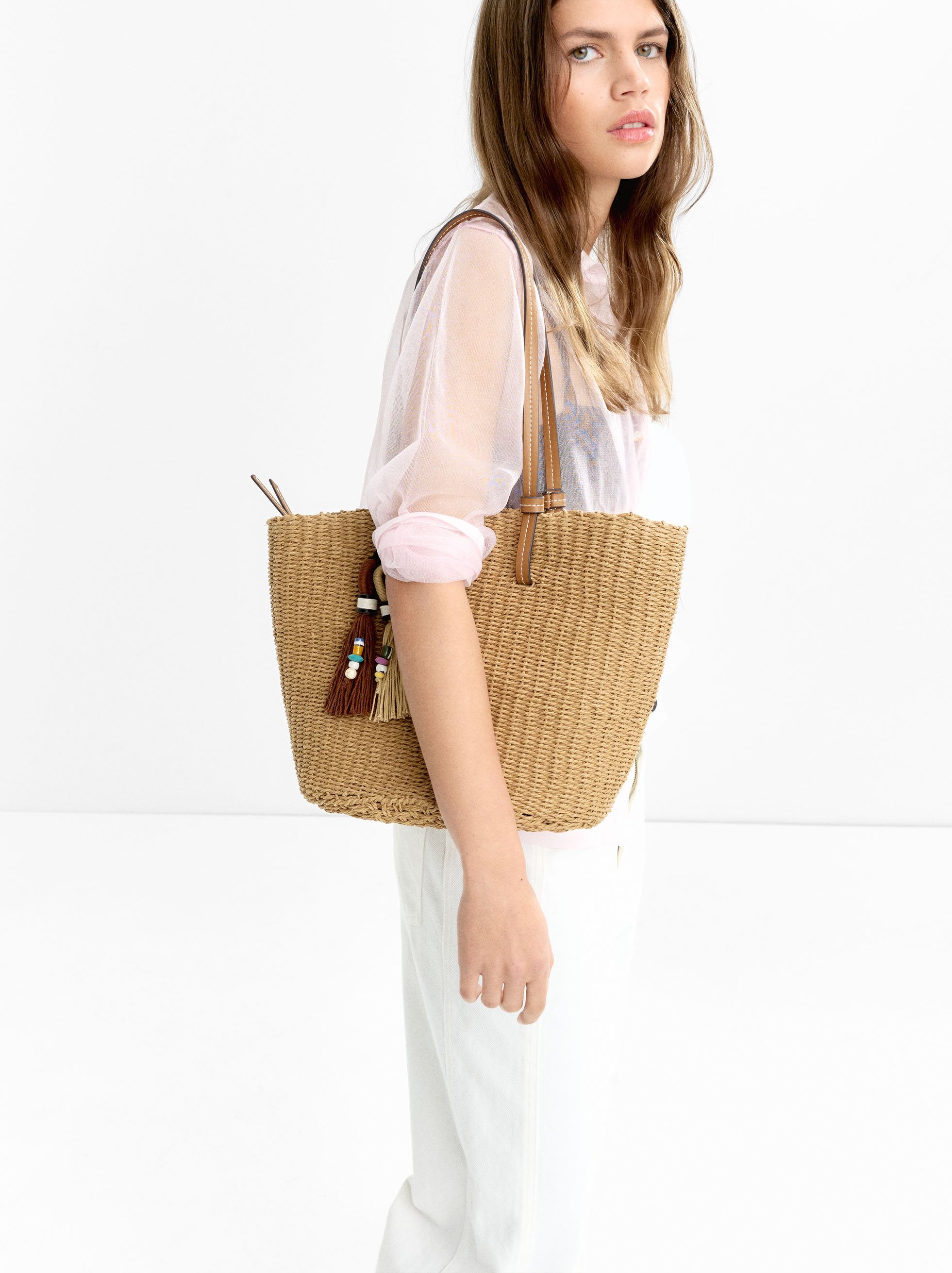 Bolso Hombro Efecto Rafia