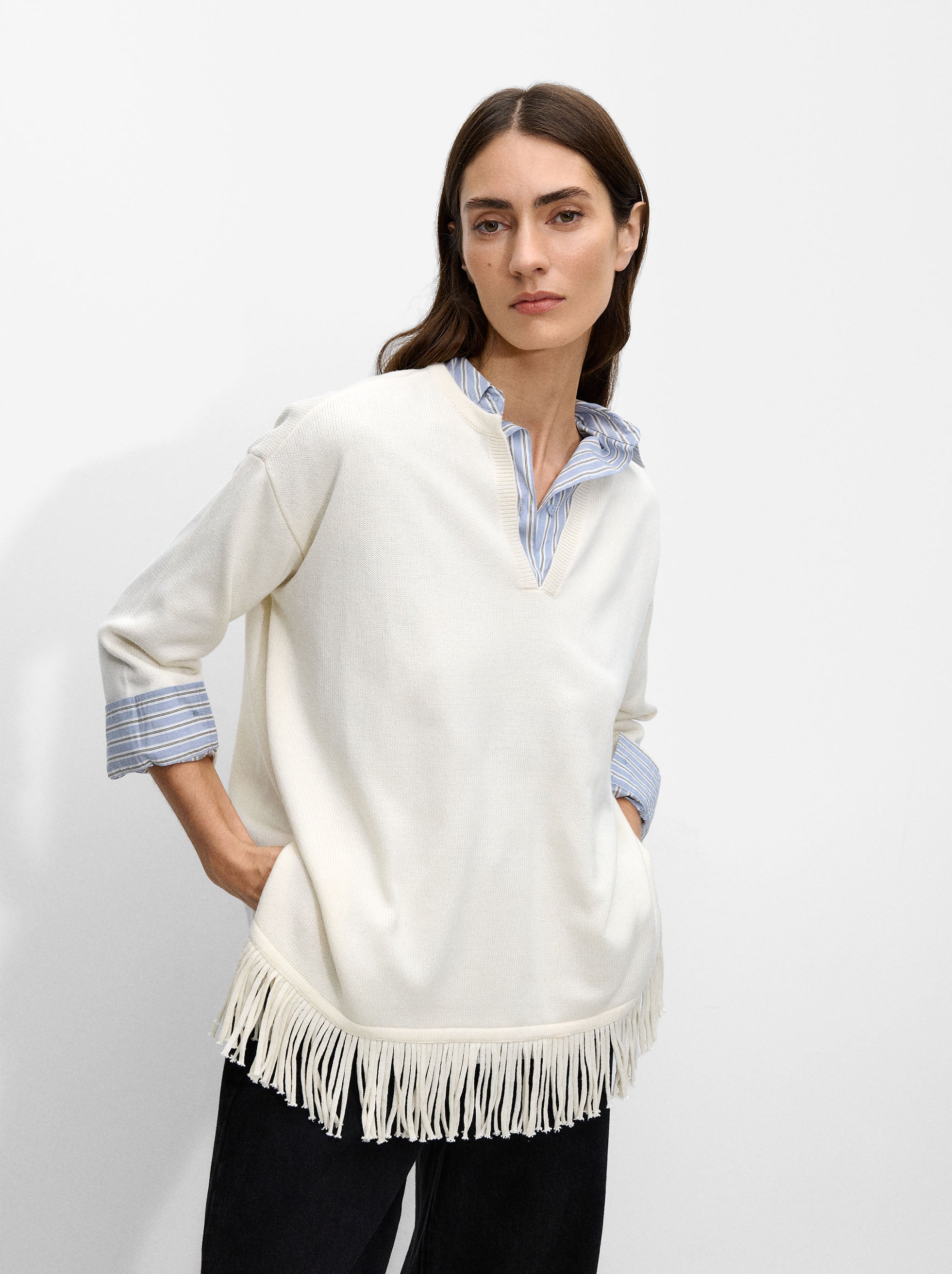 Poncho De Punto Con Flecos