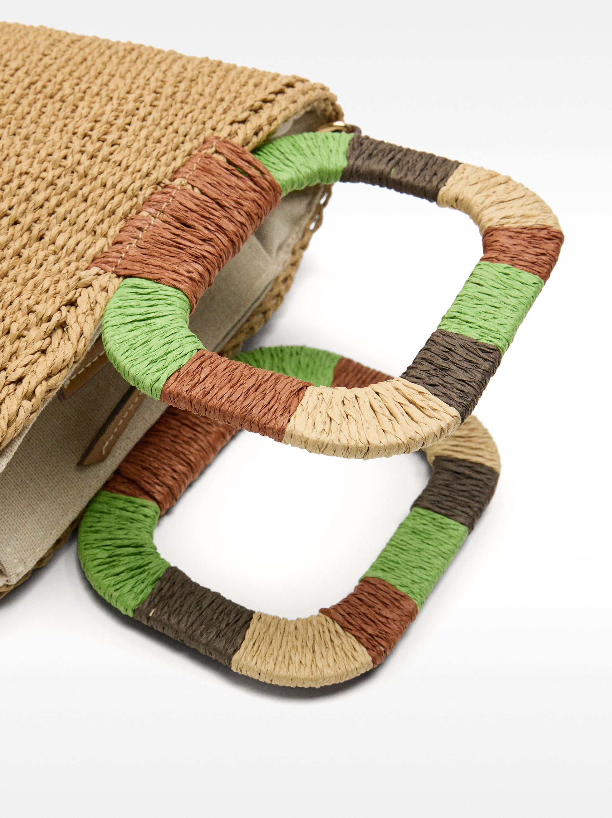 Bolso Tote Con Efecto Rafia Y Asa Multicolor
