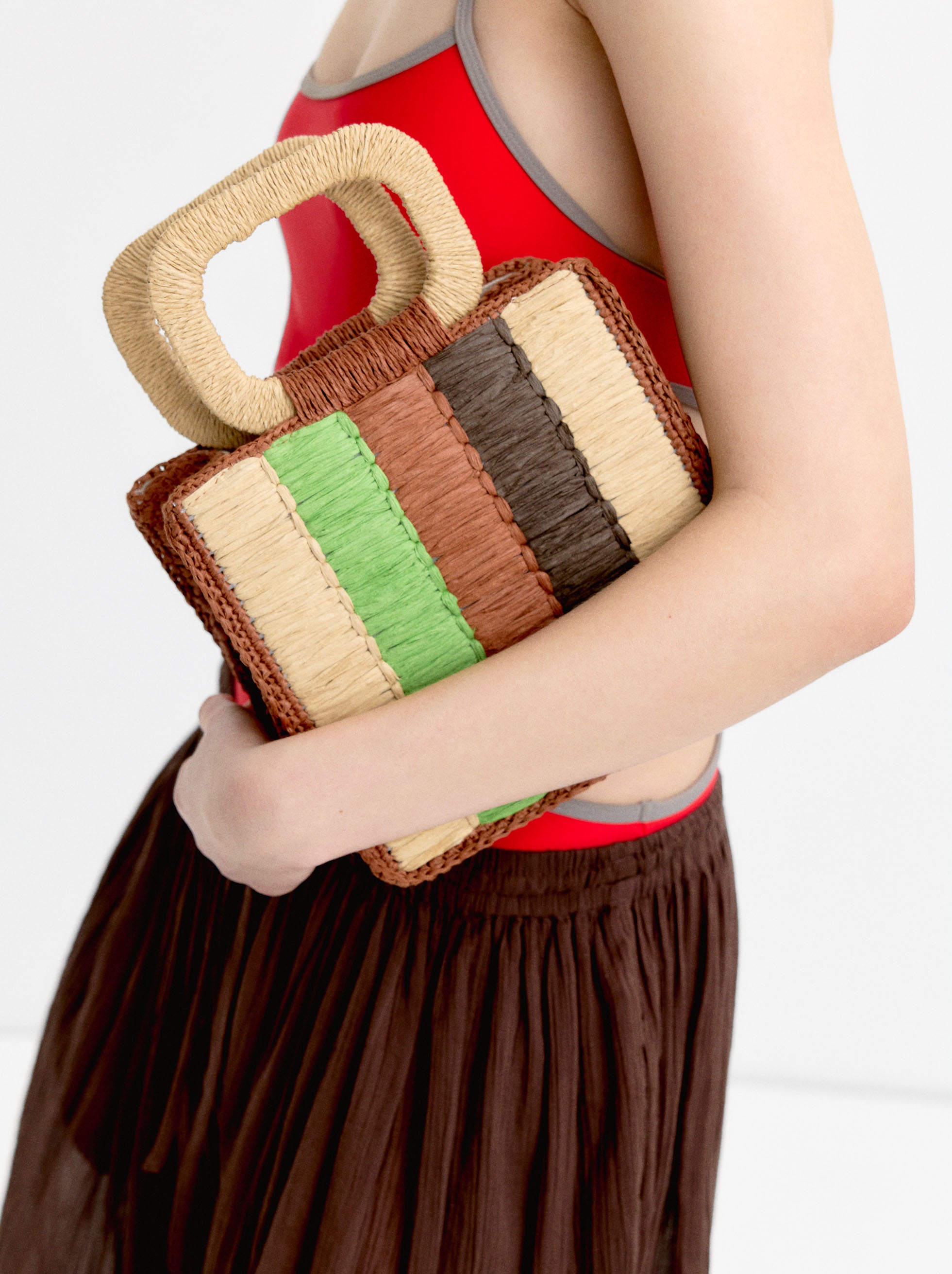 Bolso Tote Multicolor Con Efecto Rafia