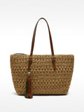 Bolso Shopper Efecto Rafia Con Colgante