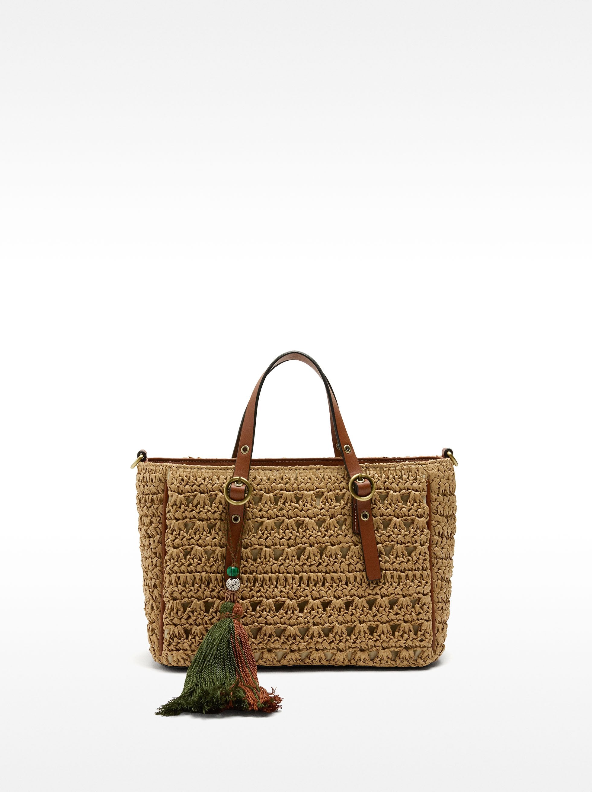 Bolso Tote Efecto Rafia Con Bandolera
