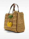 Bolso Tote De Efecto Rafia Con Colgante