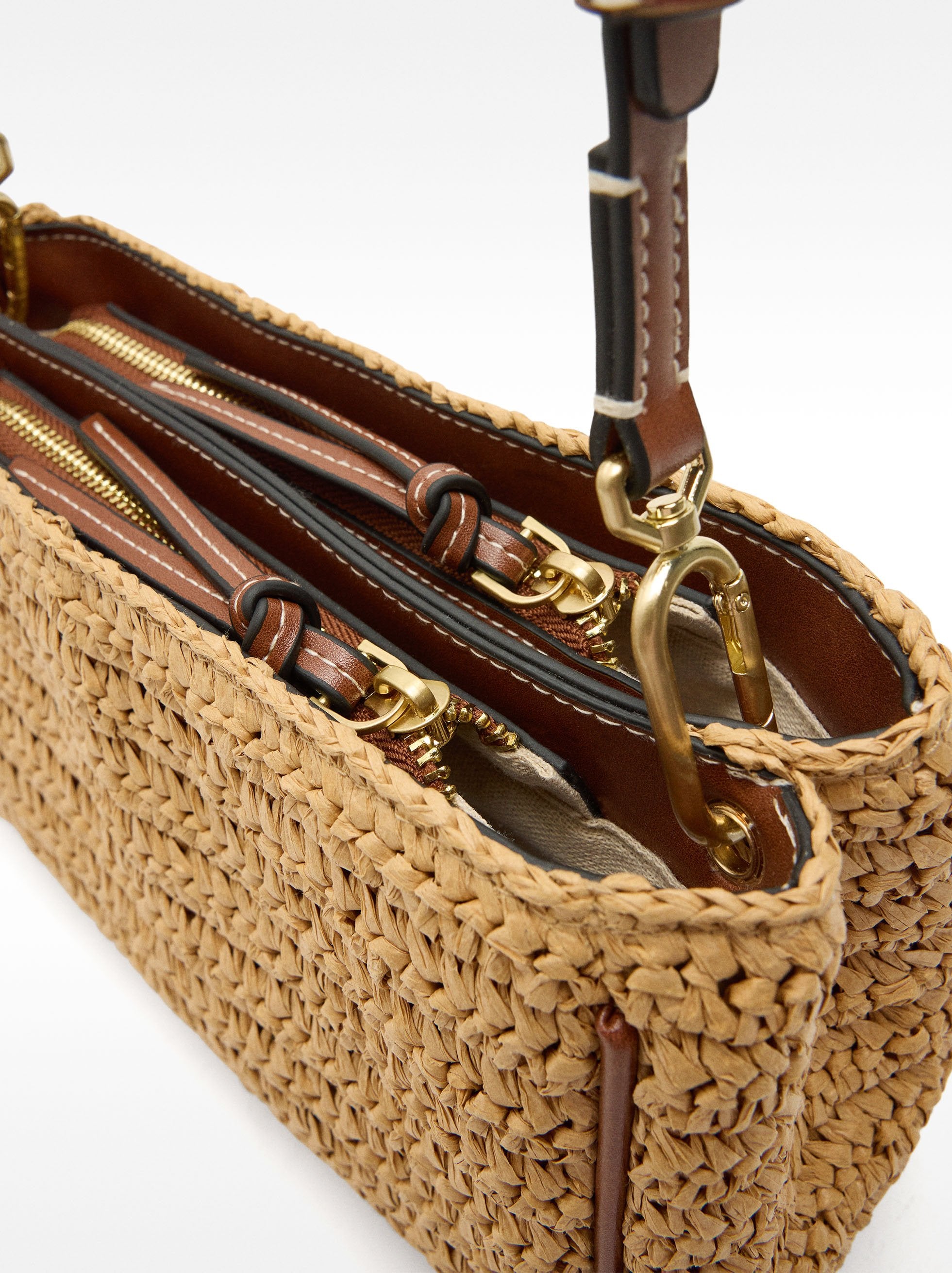 Bolso Bandolera Doble De Efecto Rafia