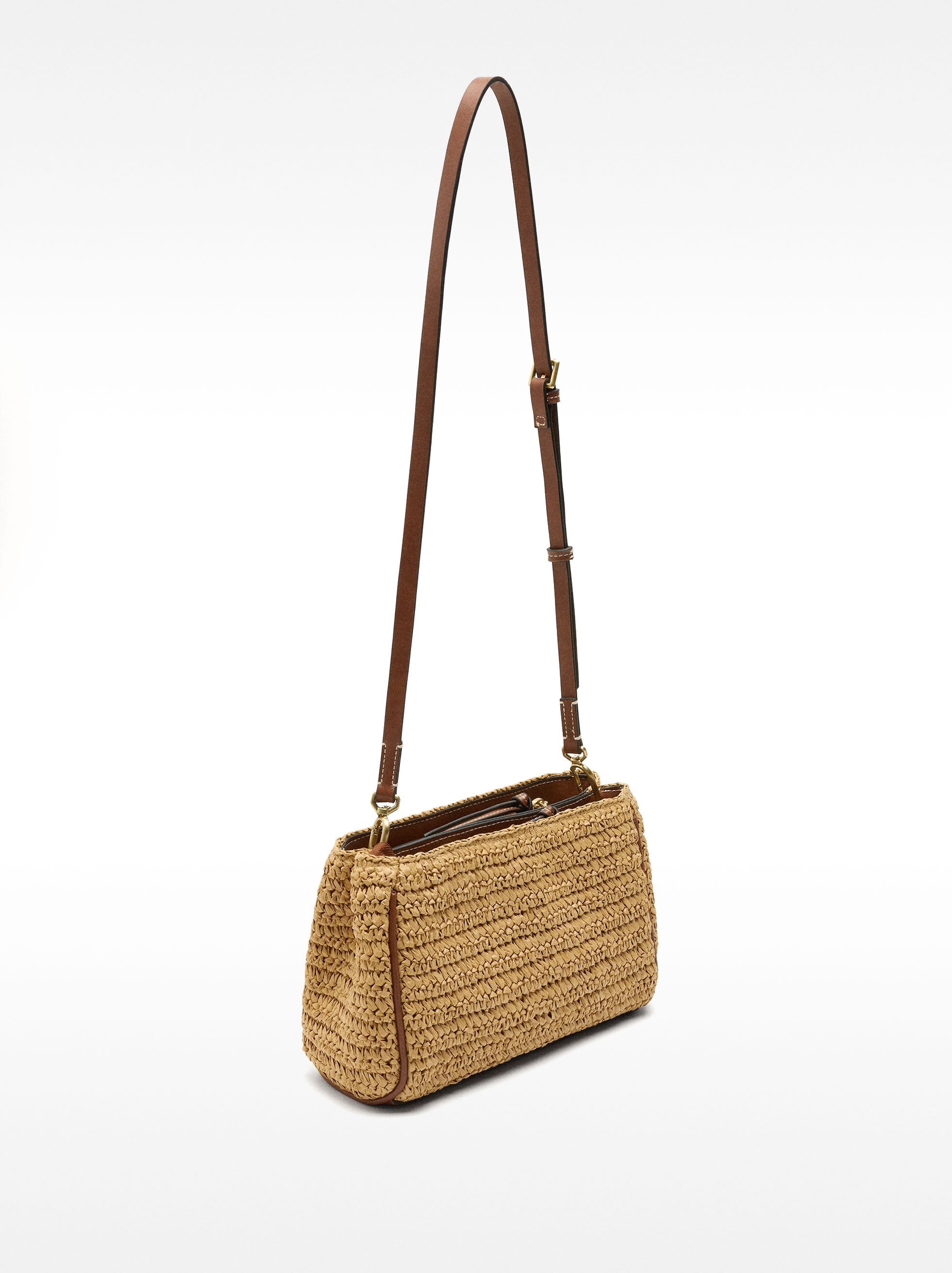 Bolso Bandolera Doble De Efecto Rafia