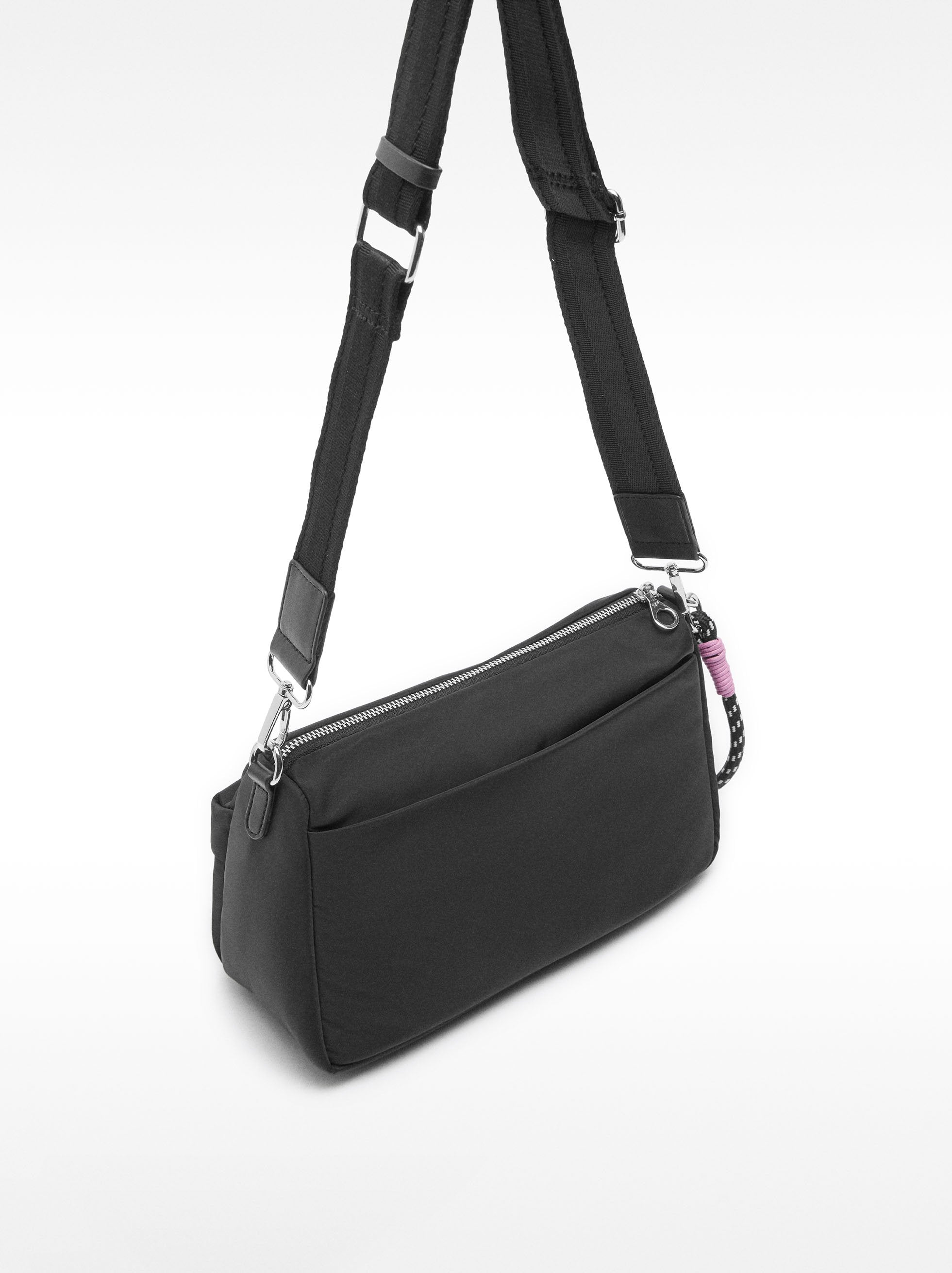 Cartera Bandolera De Nylon Con Bolsillo Exterior