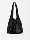 Cartera De Hombro De Rejilla Con Aplicaciones