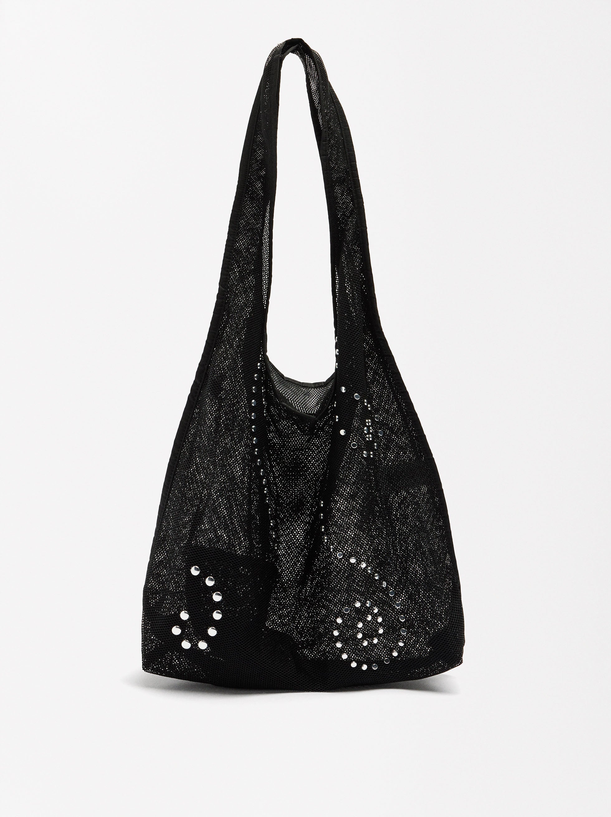 Cartera De Hombro De Rejilla Con Aplicaciones